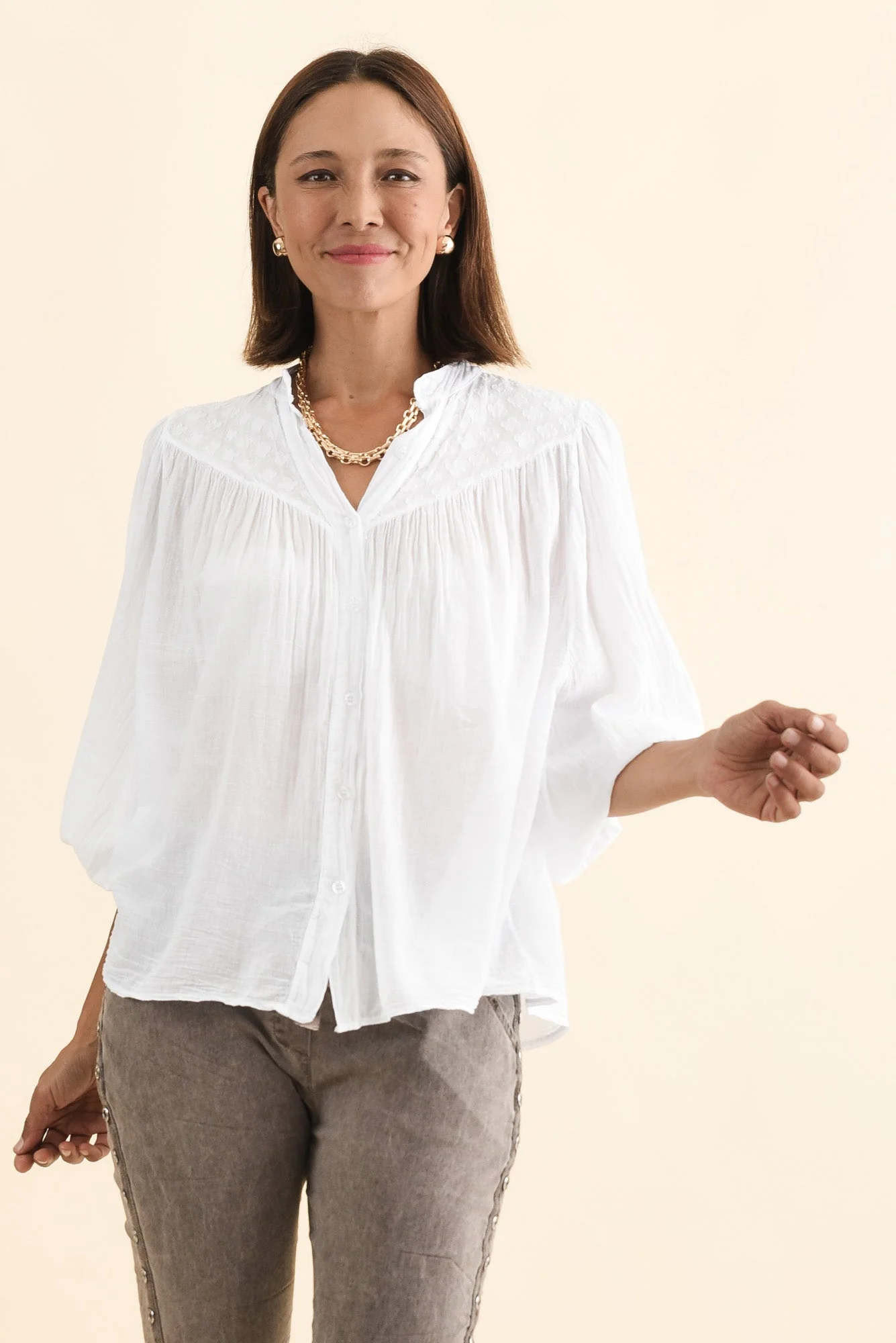 Randy White Cotton Blouse