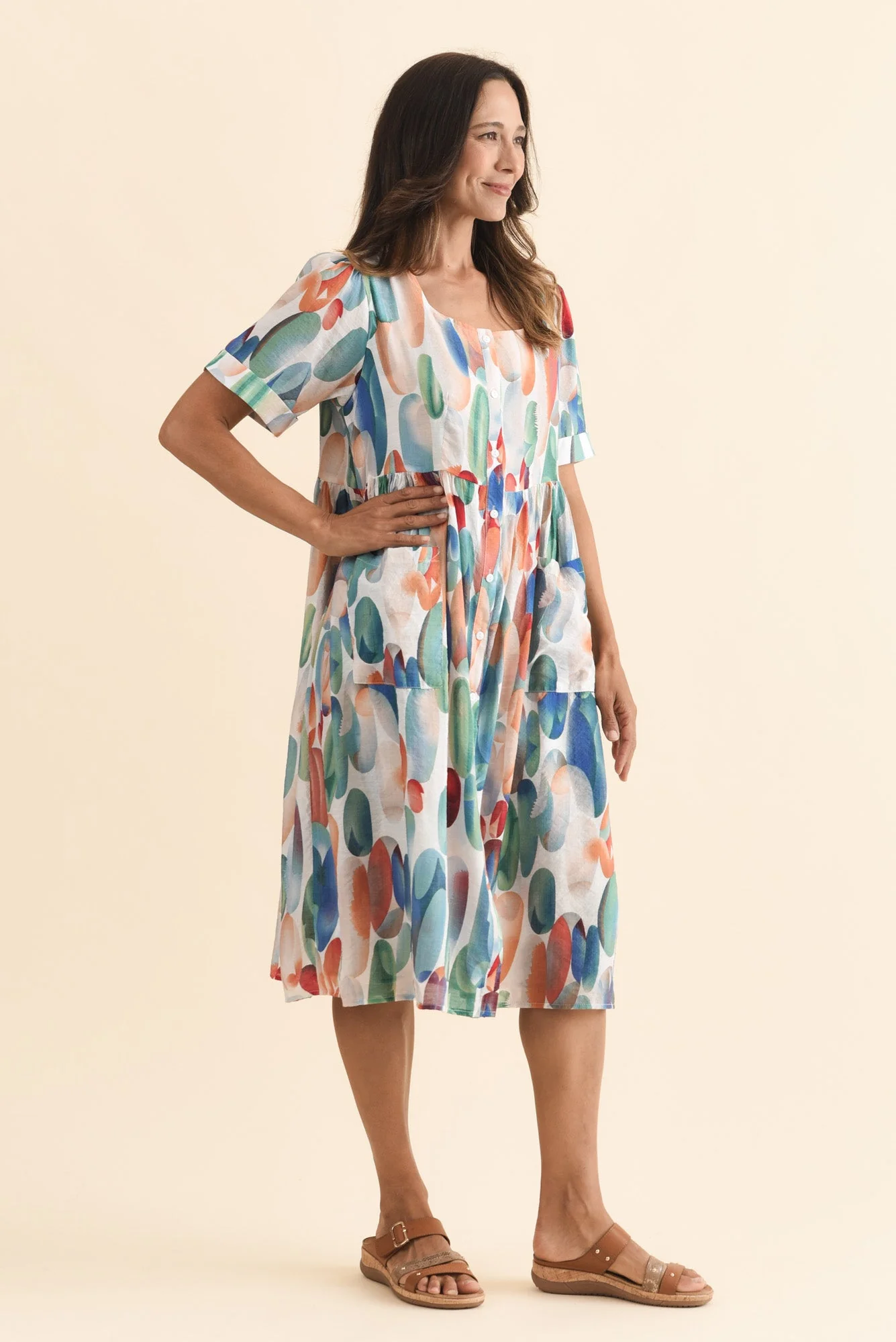 Rayna Blue Abstract Button Dress - Image 4