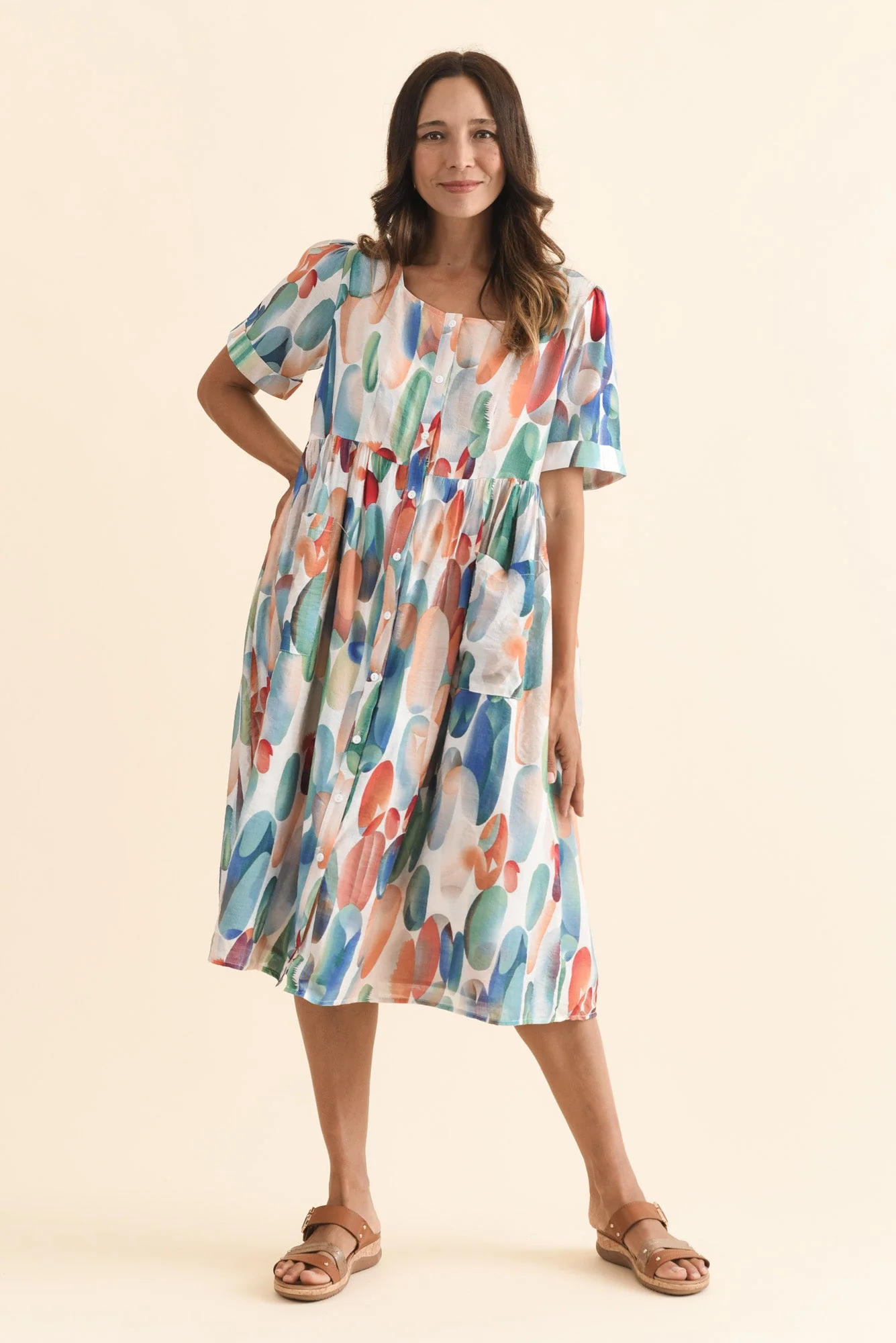 Rayna Blue Abstract Button Dress - Image 7