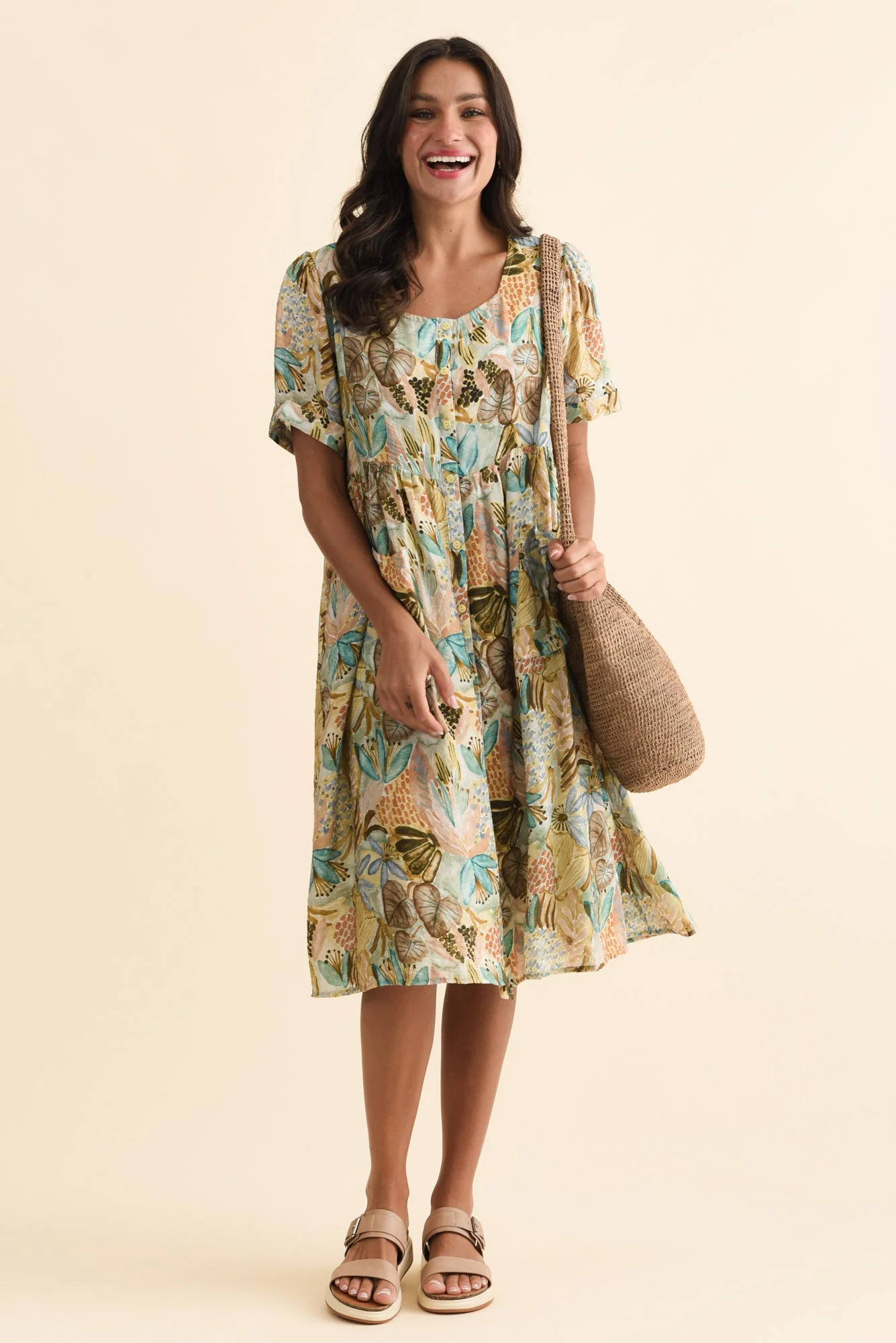 Rayna Brown Garden Button Dress
