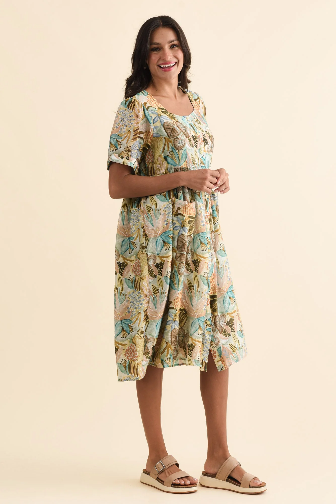 Rayna Brown Garden Button Dress - Image 3
