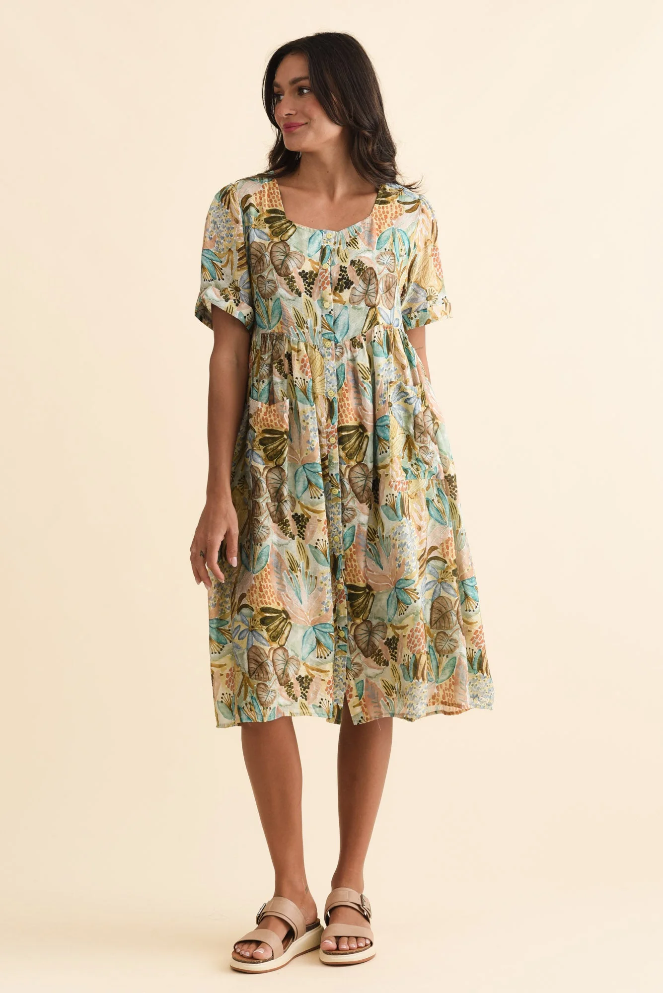 Rayna Brown Garden Button Dress - Image 6