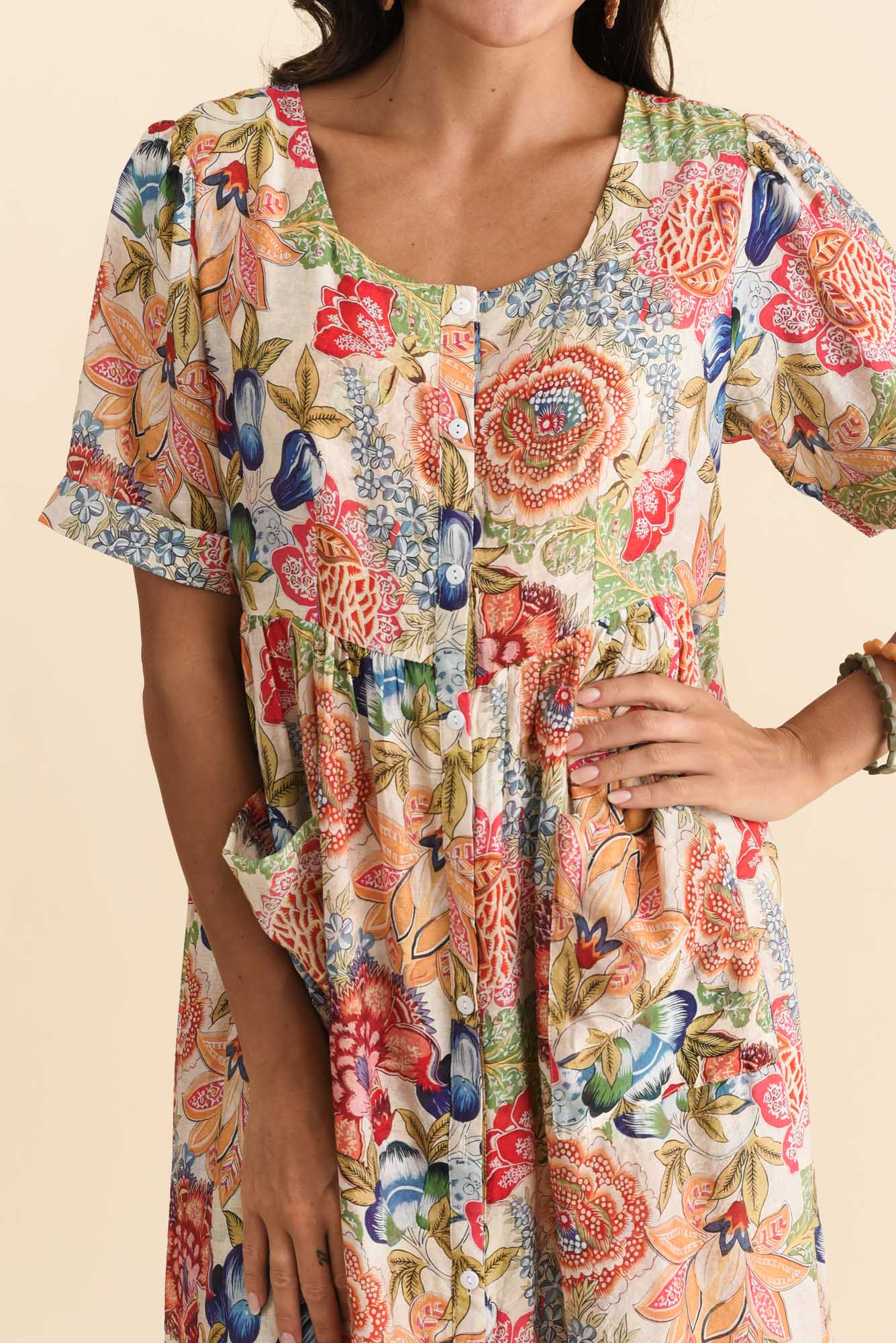 Rayna Orange Garden Button Dress - Image 5