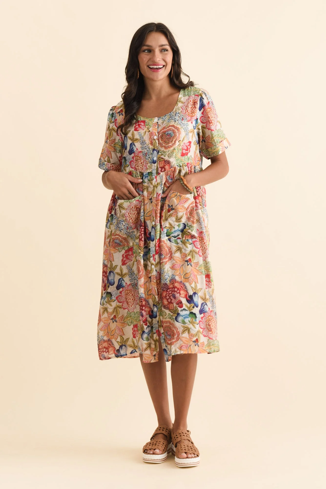 Rayna Orange Garden Button Dress - Image 6