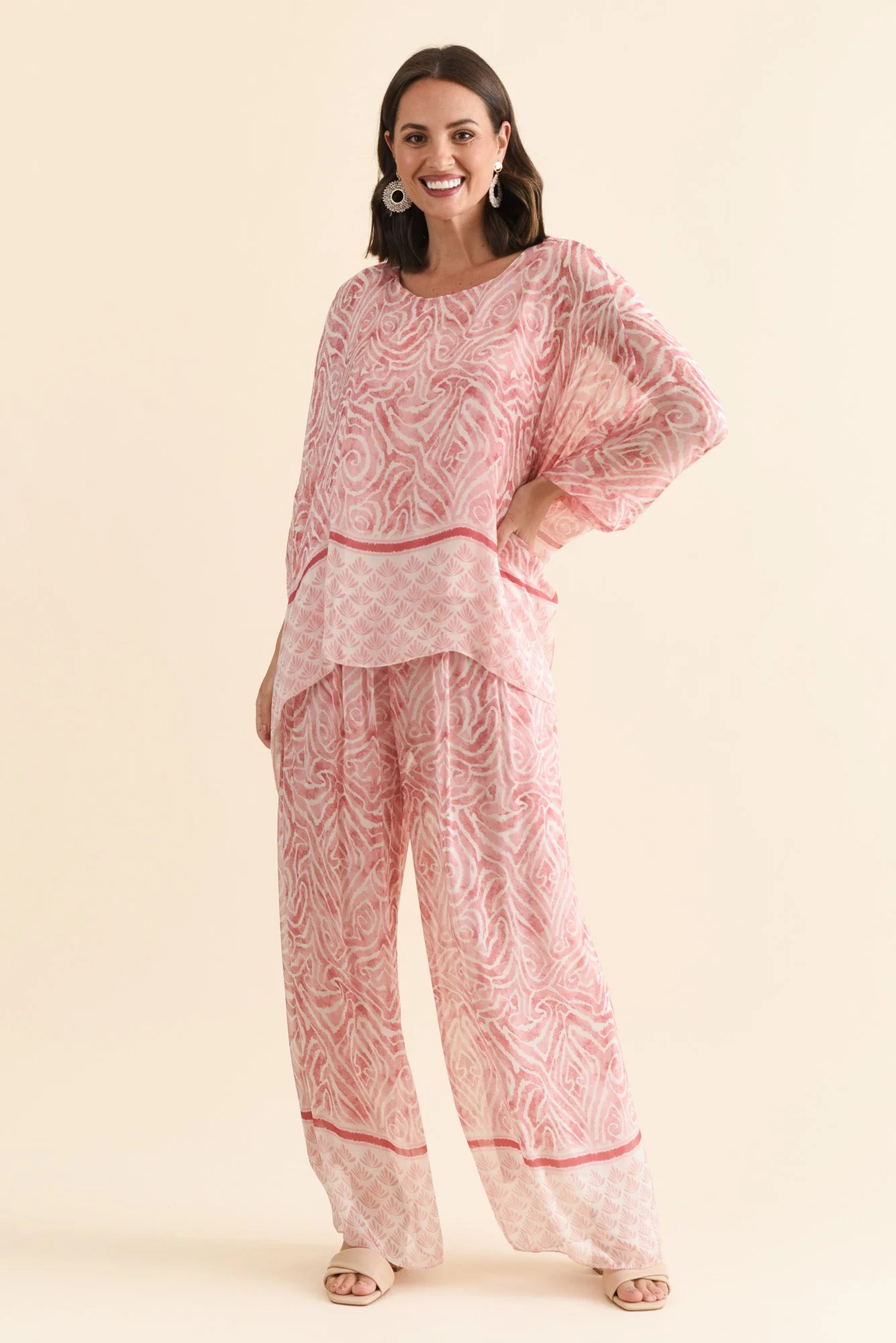 Reba Pink Abstract Silk Layer Pants - Image 6