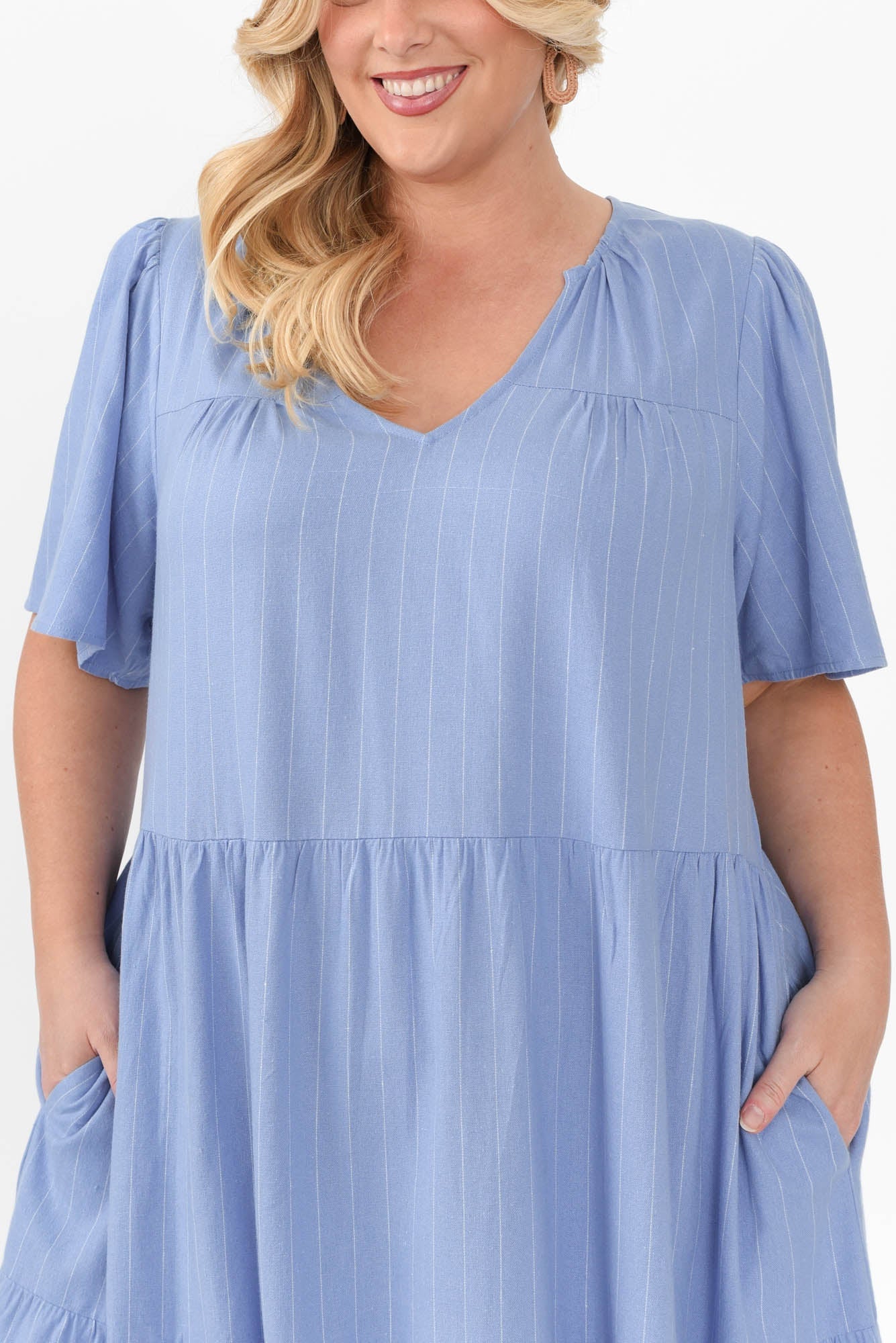Regina Blue Linen Blend Tier Dress - Image 11
