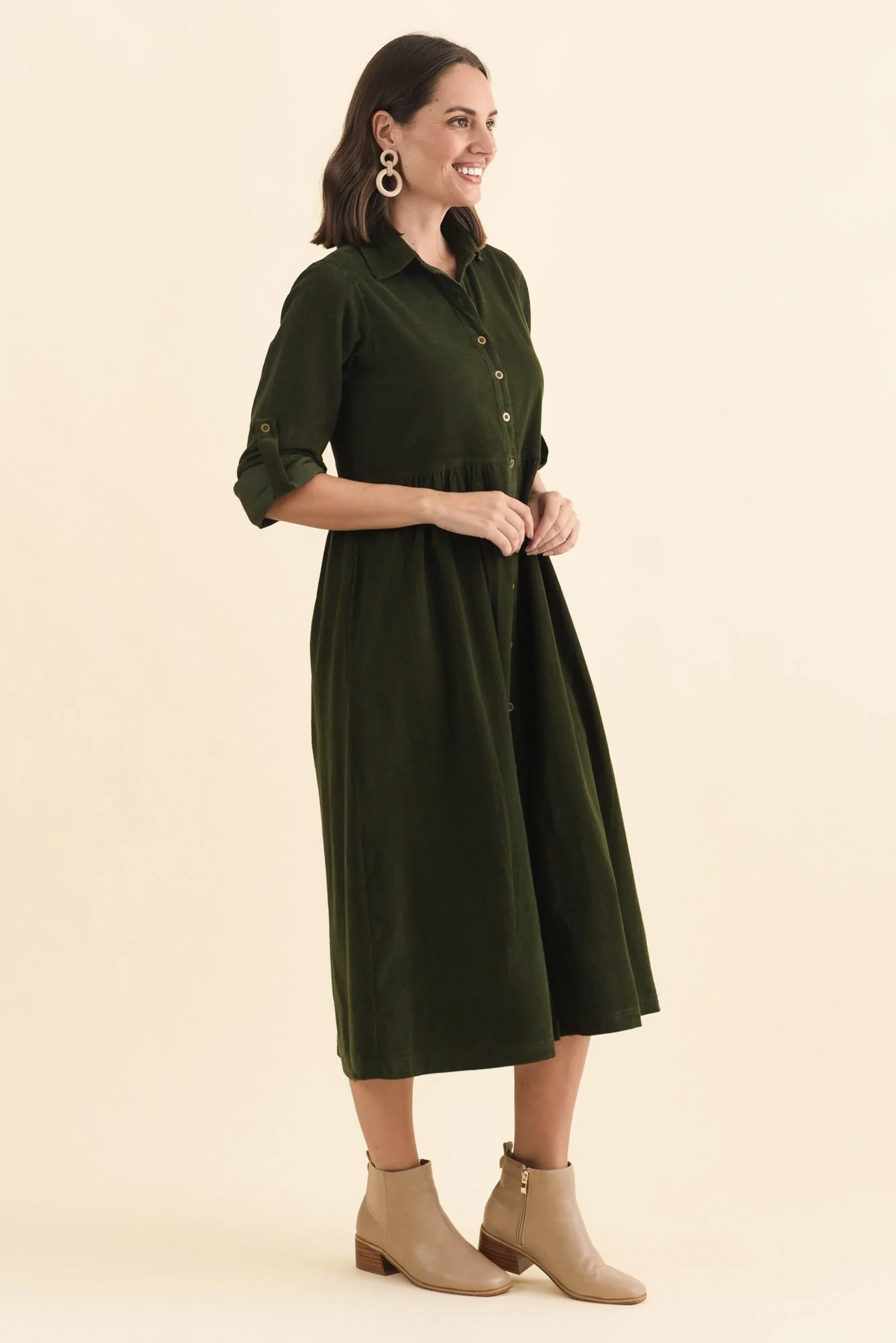 Rellie Forest Green Cotton Corduroy Dress - Image 3