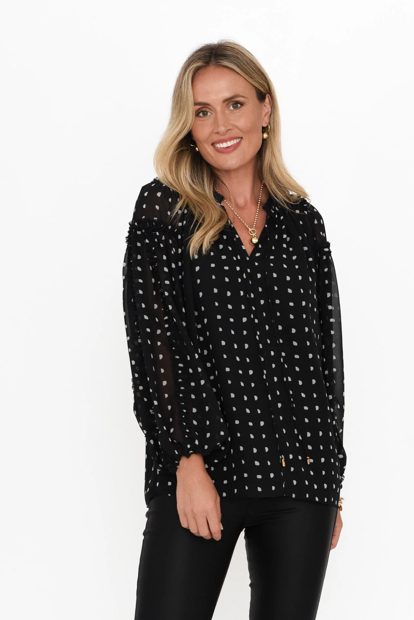 Ritz Black Spot V Neck Blouse
