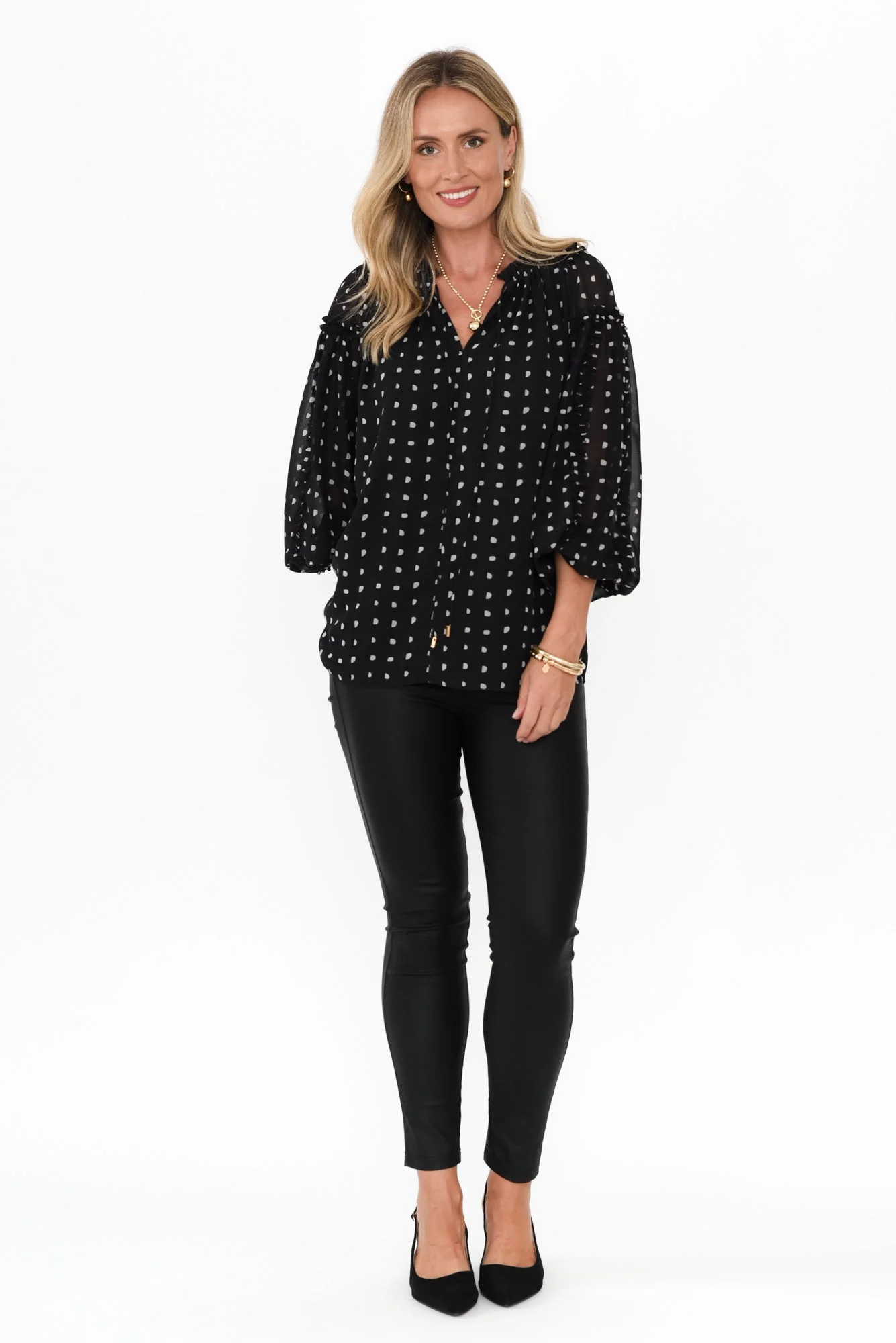 Ritz Black Spot V Neck Blouse - Image 2