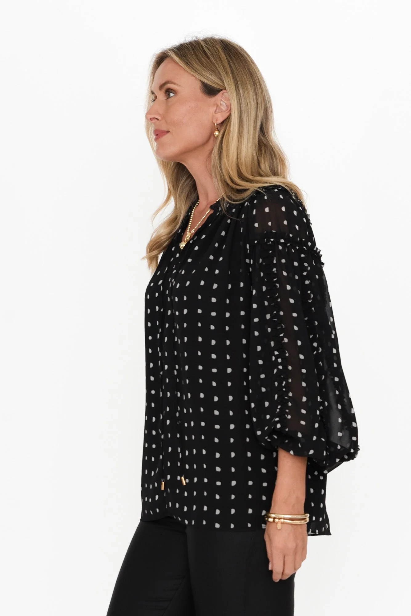 Ritz Black Spot V Neck Blouse - Image 3