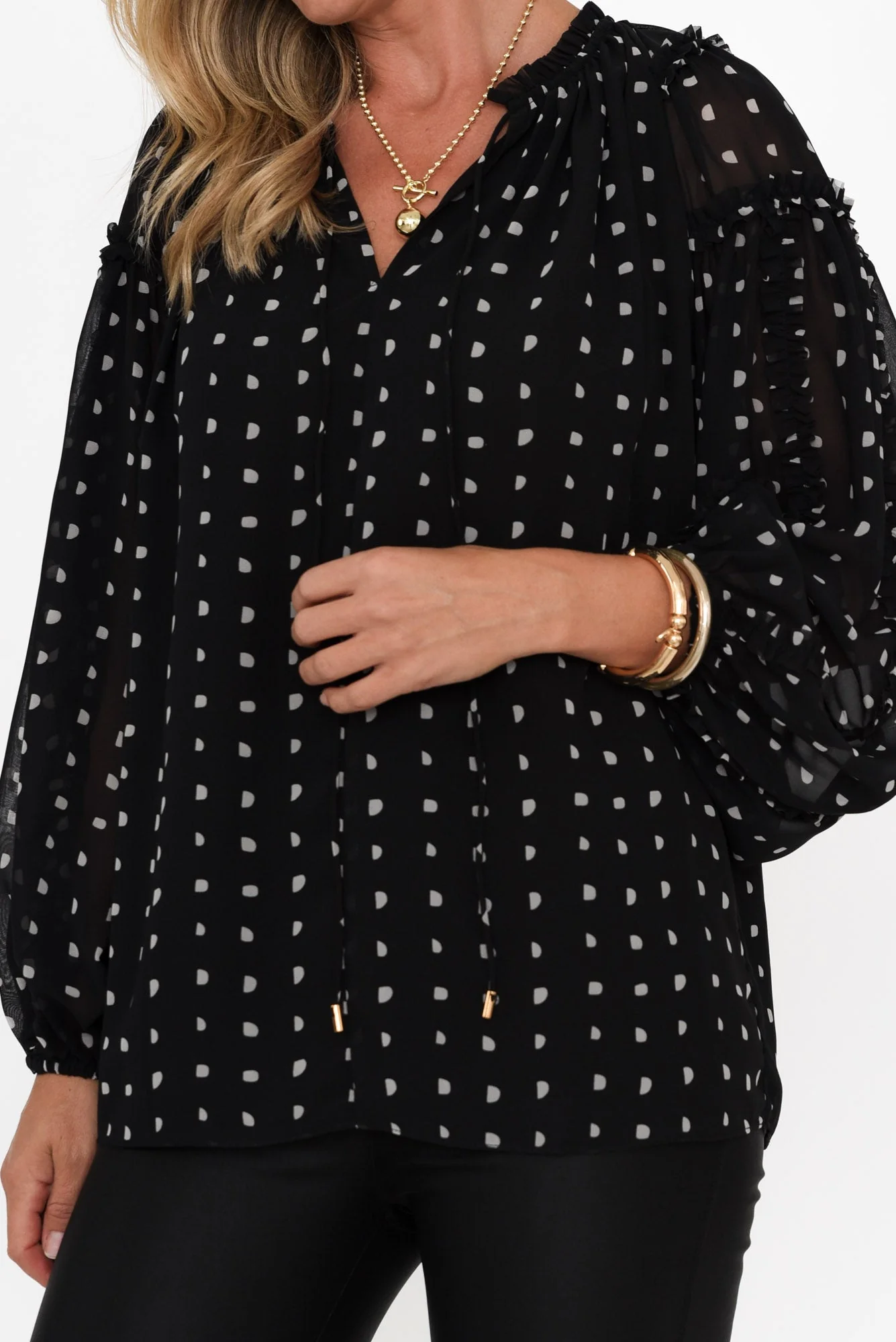 Ritz Black Spot V Neck Blouse - Image 5
