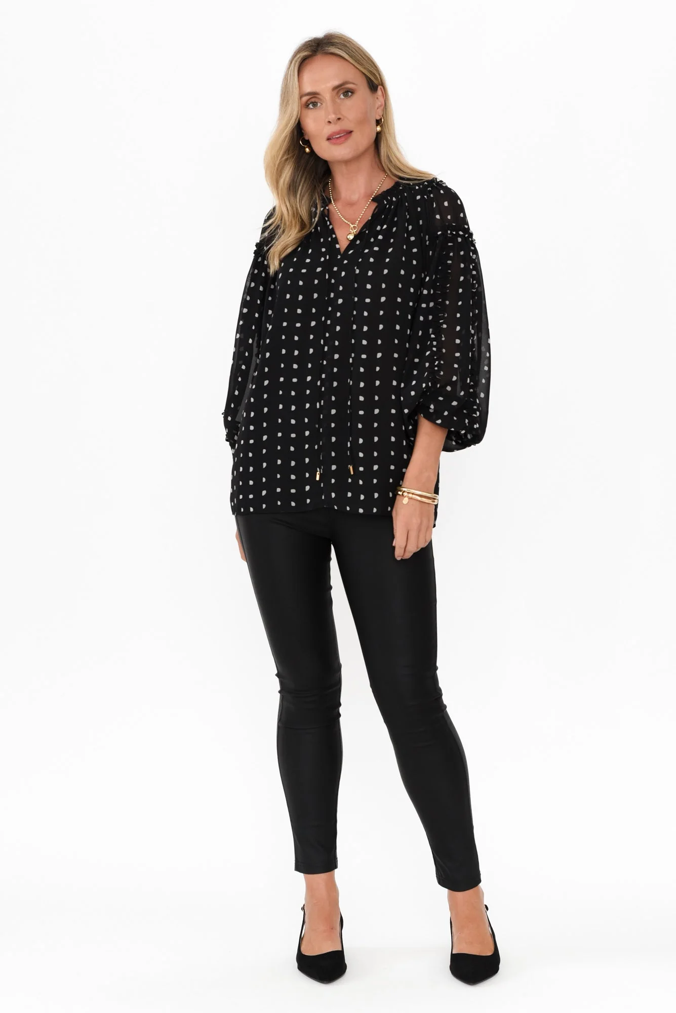 Ritz Black Spot V Neck Blouse - Image 6
