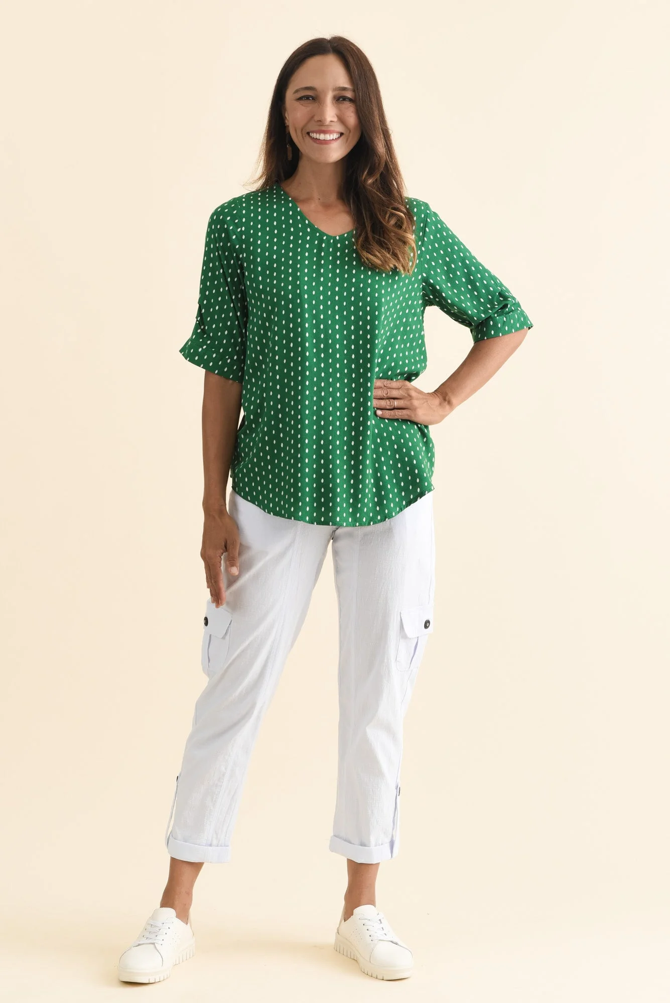 Riveria Green Dash V Neck Top - Image 2