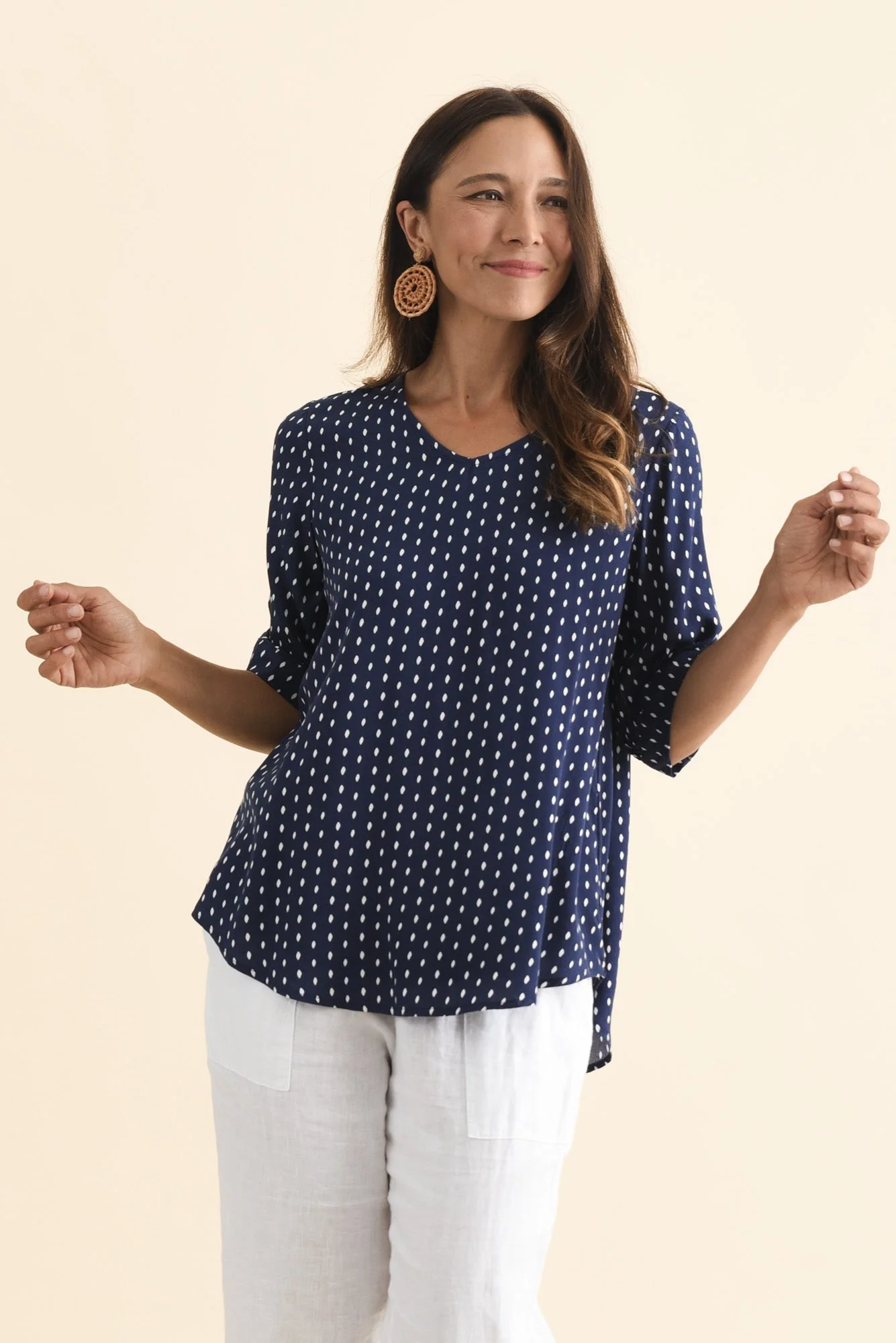 Riveria Navy Dash V Neck Top