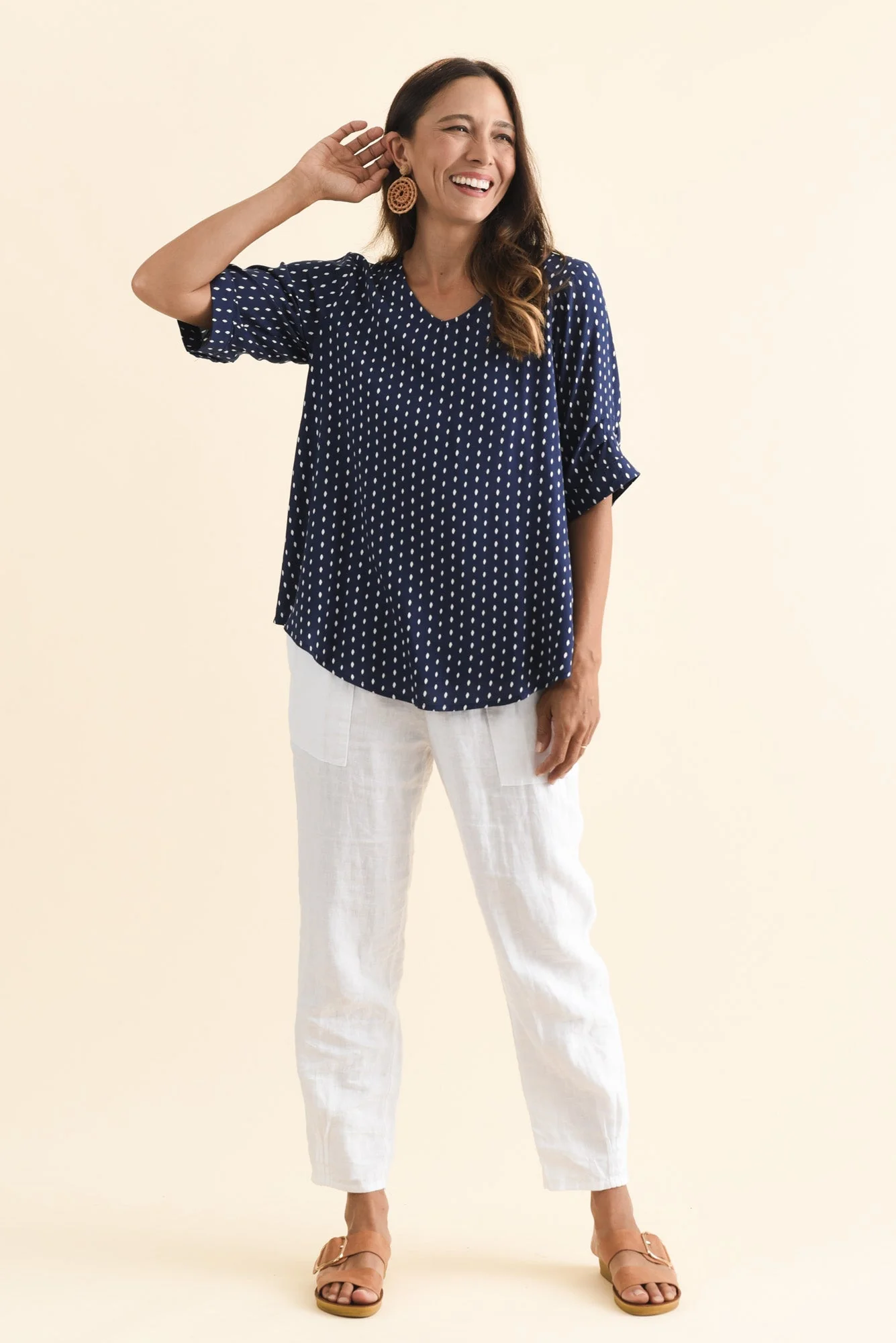 Riveria Navy Dash V Neck Top - Image 6