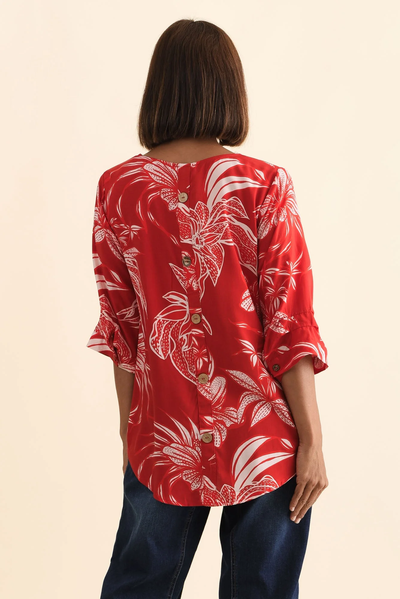 Riveria Red Floral V Neck Top - Image 5