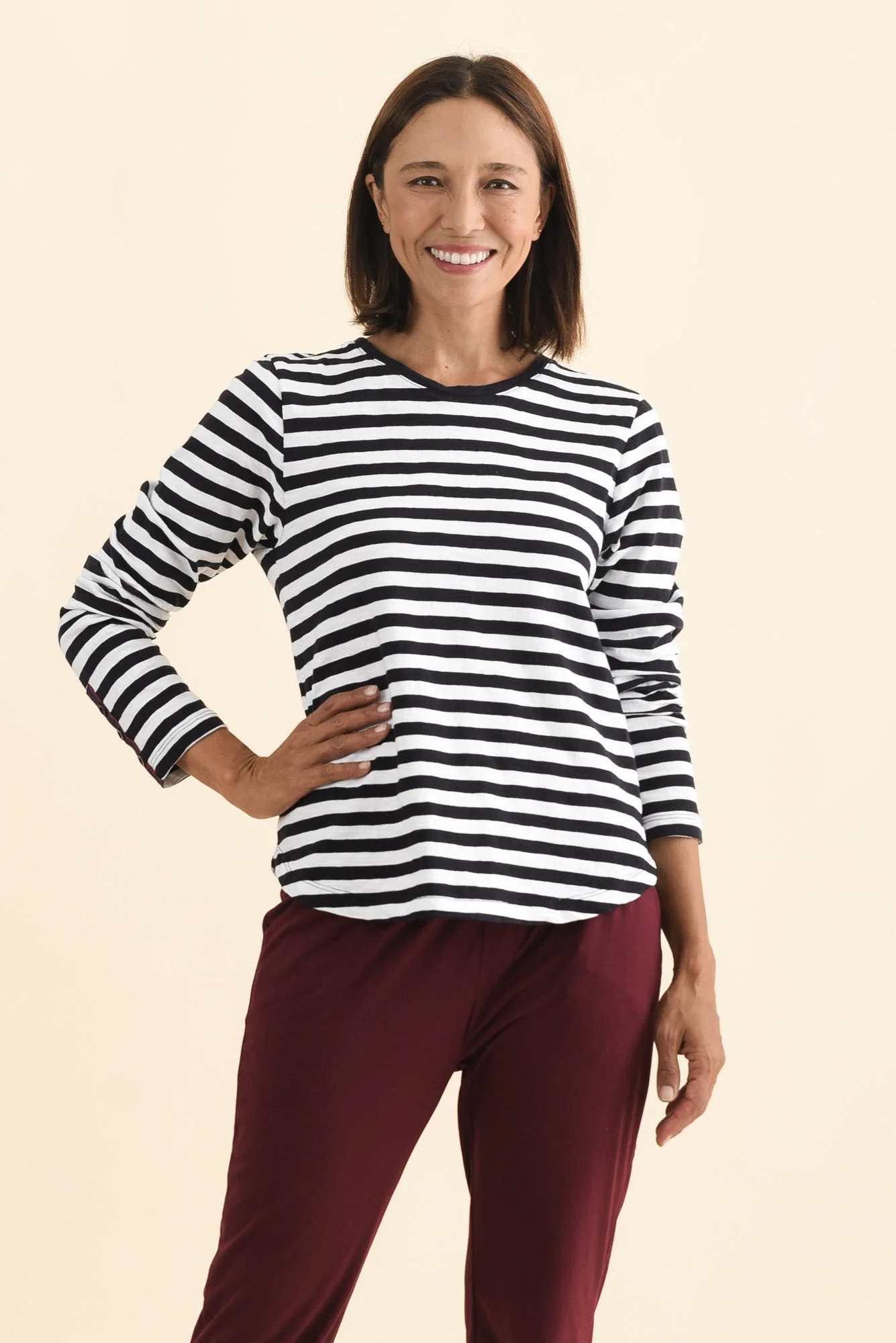 Riviera Navy Stripe Cotton Long Sleeve Tee