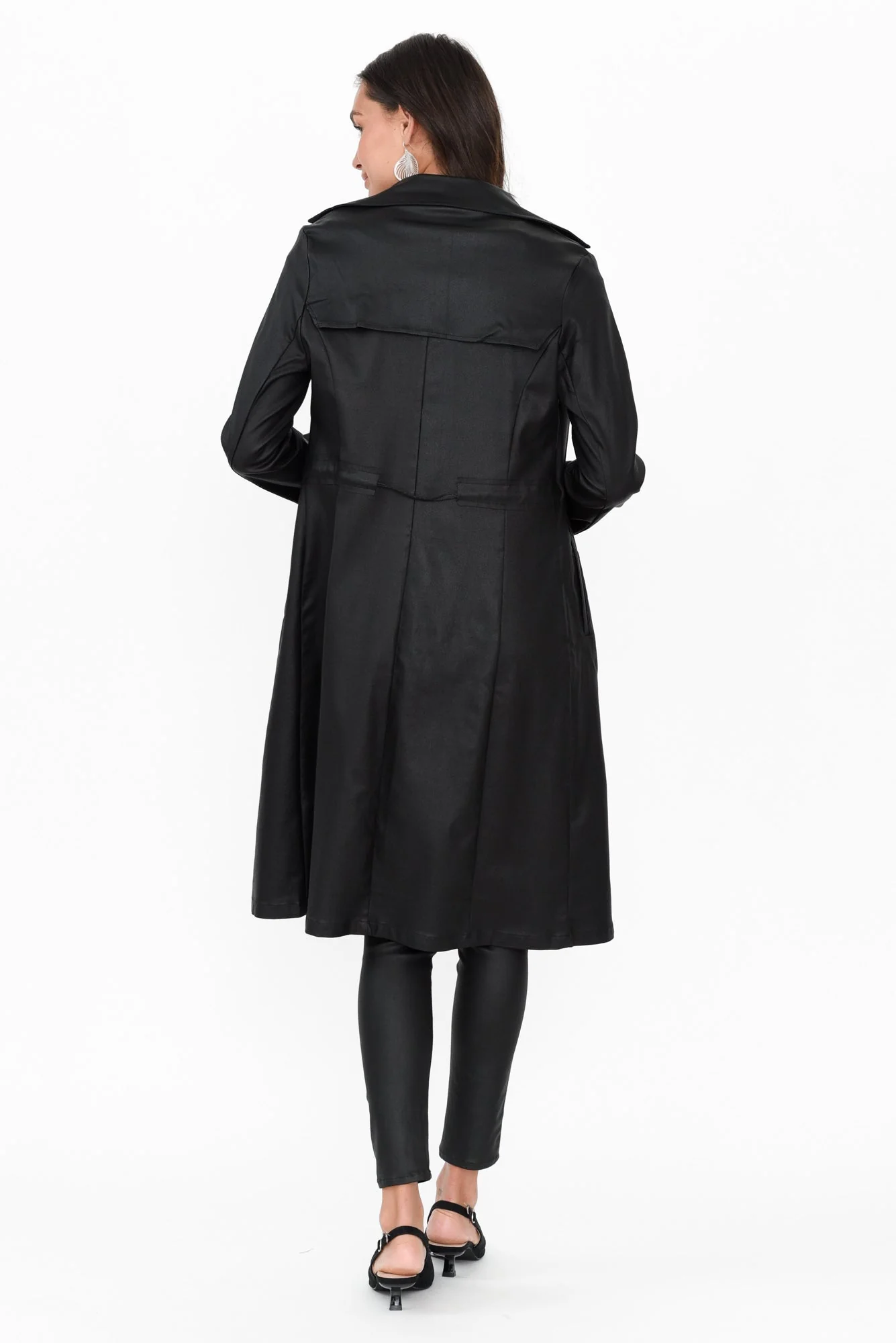 Rois Black Faux Leather Trench Coat - Image 5