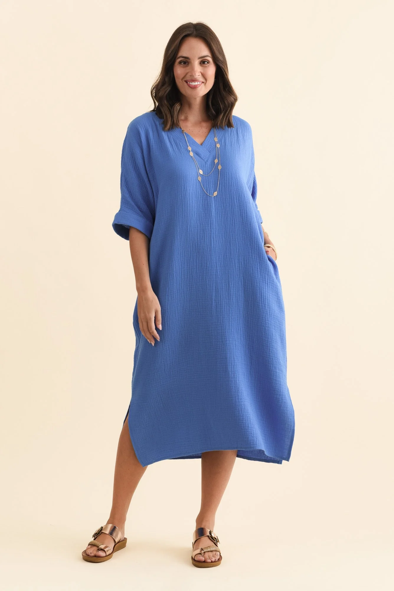 Roma Cobalt Cotton Cheesecloth Dress - Image 2