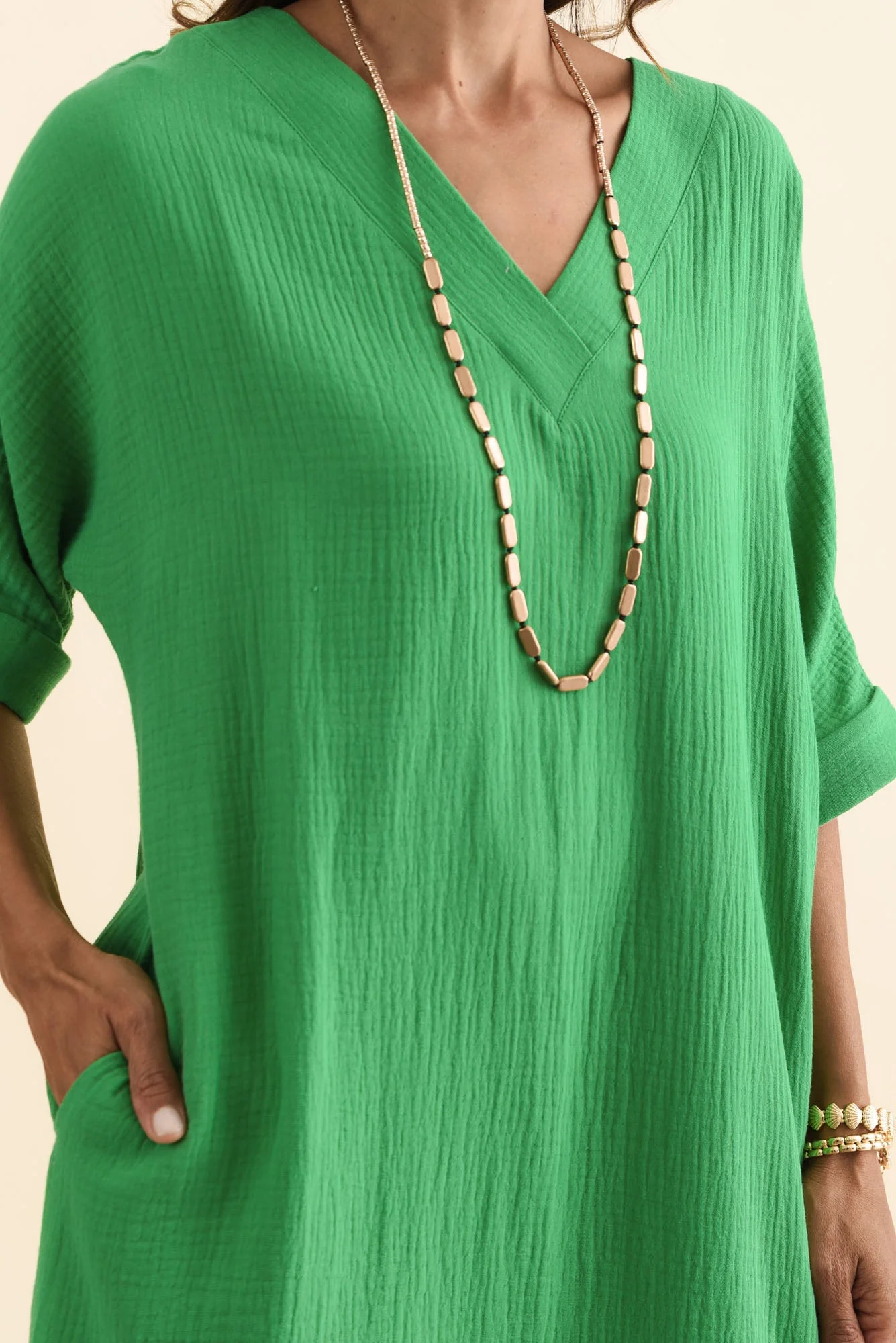 Roma Green Cotton Cheesecloth Dress - Image 6