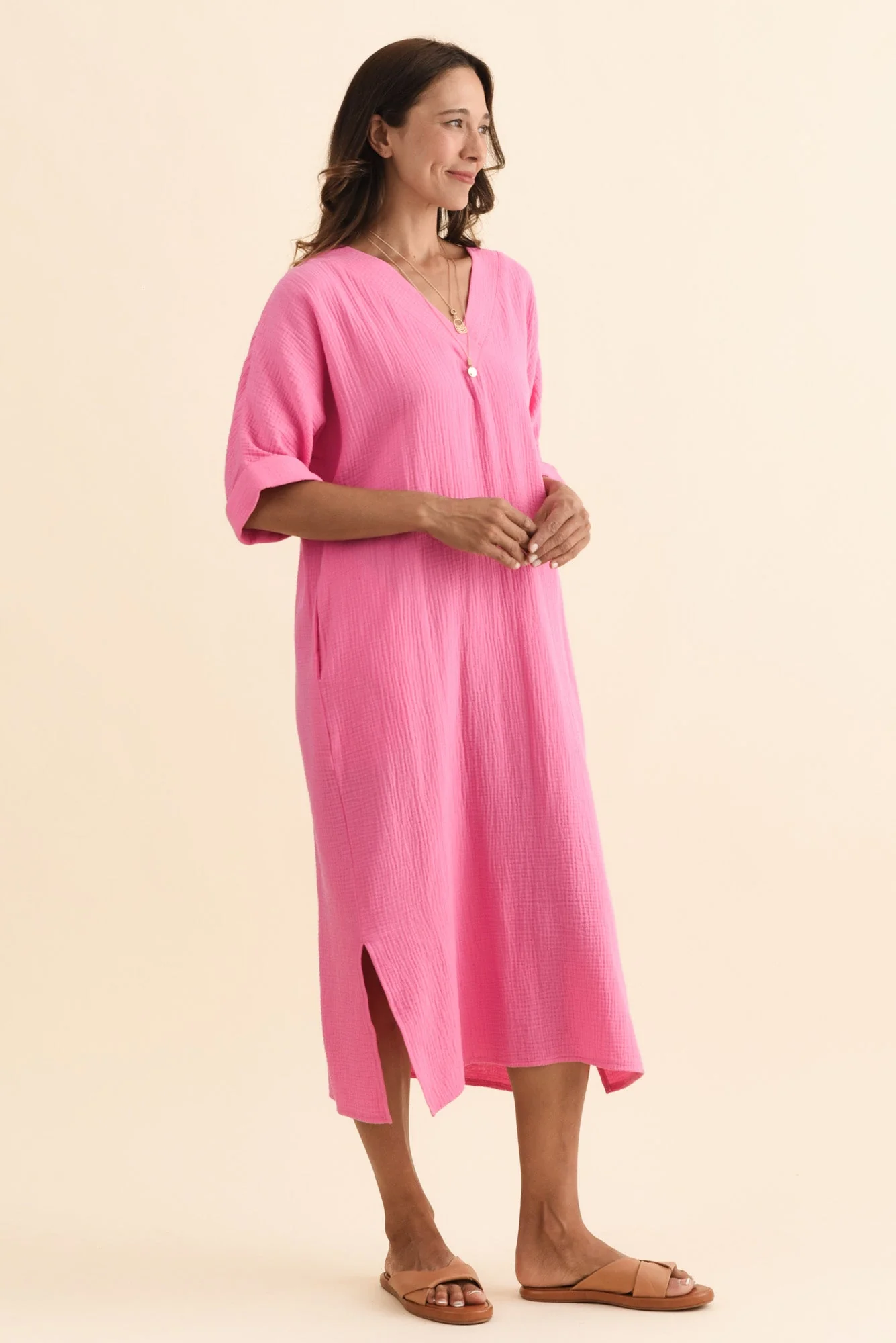 Roma Pink Cotton Cheesecloth Dress - Image 3