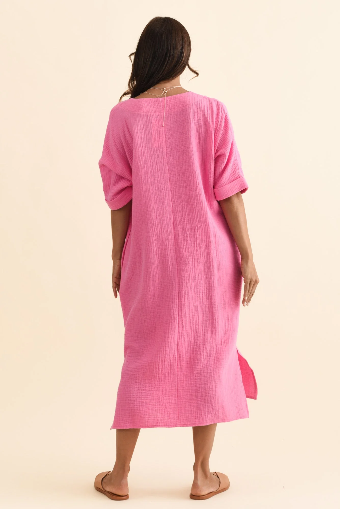 Roma Pink Cotton Cheesecloth Dress - Image 4