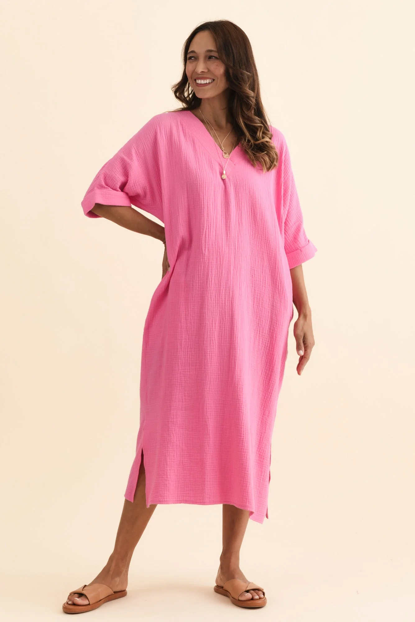 Roma Pink Cotton Cheesecloth Dress - Image 6