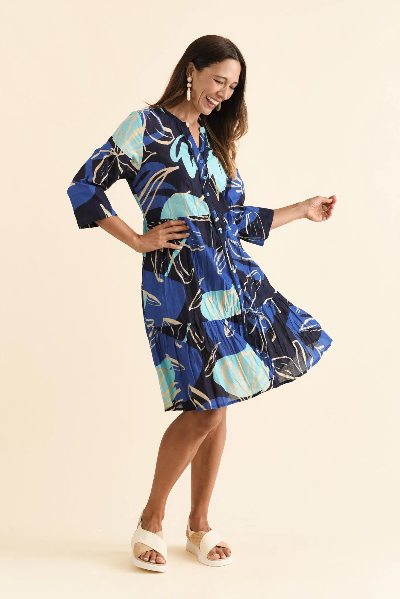 Romy Blue Tiger Lily Crinkle Cotton Dress - Image 2