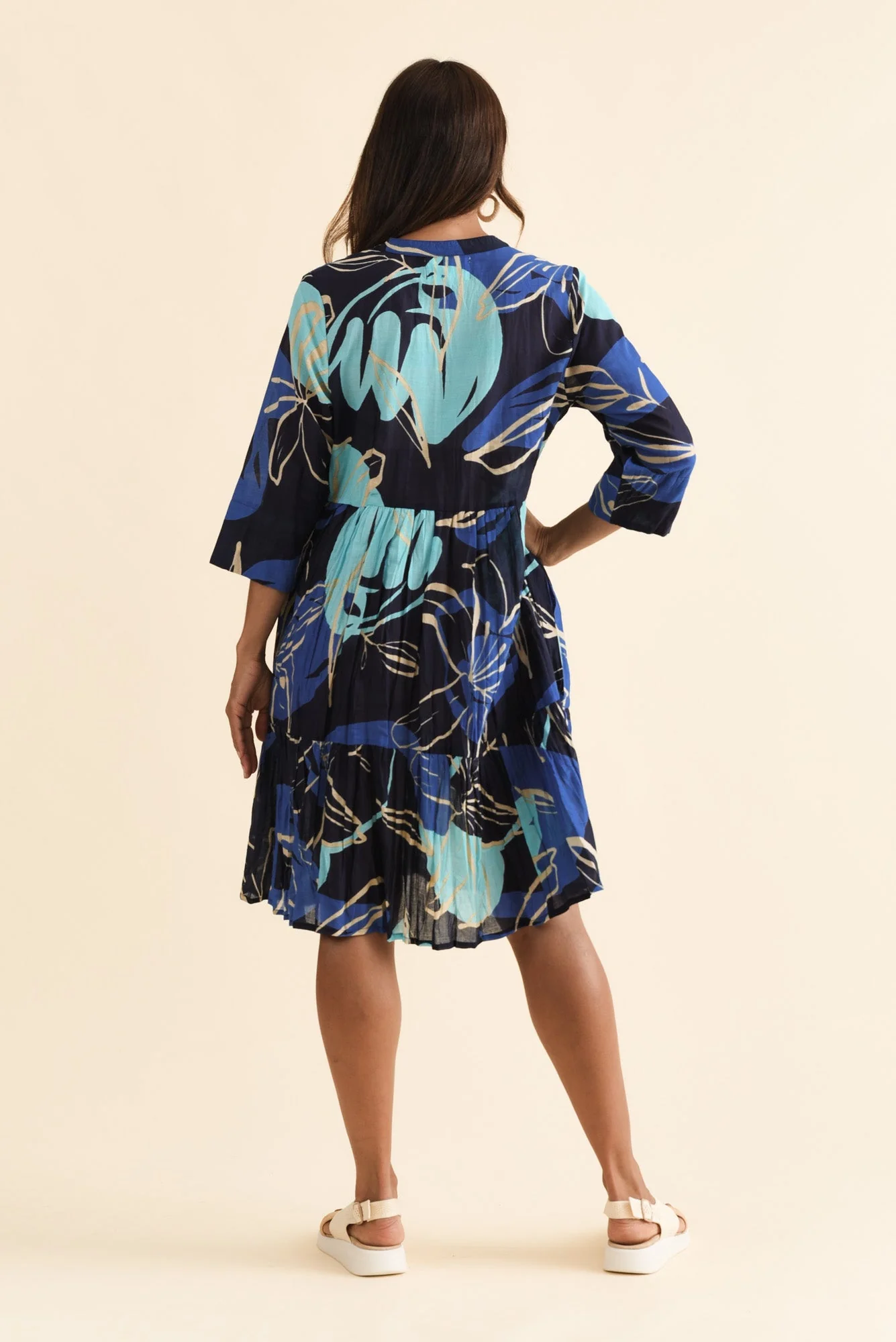 Romy Blue Tiger Lily Crinkle Cotton Dress - Image 4