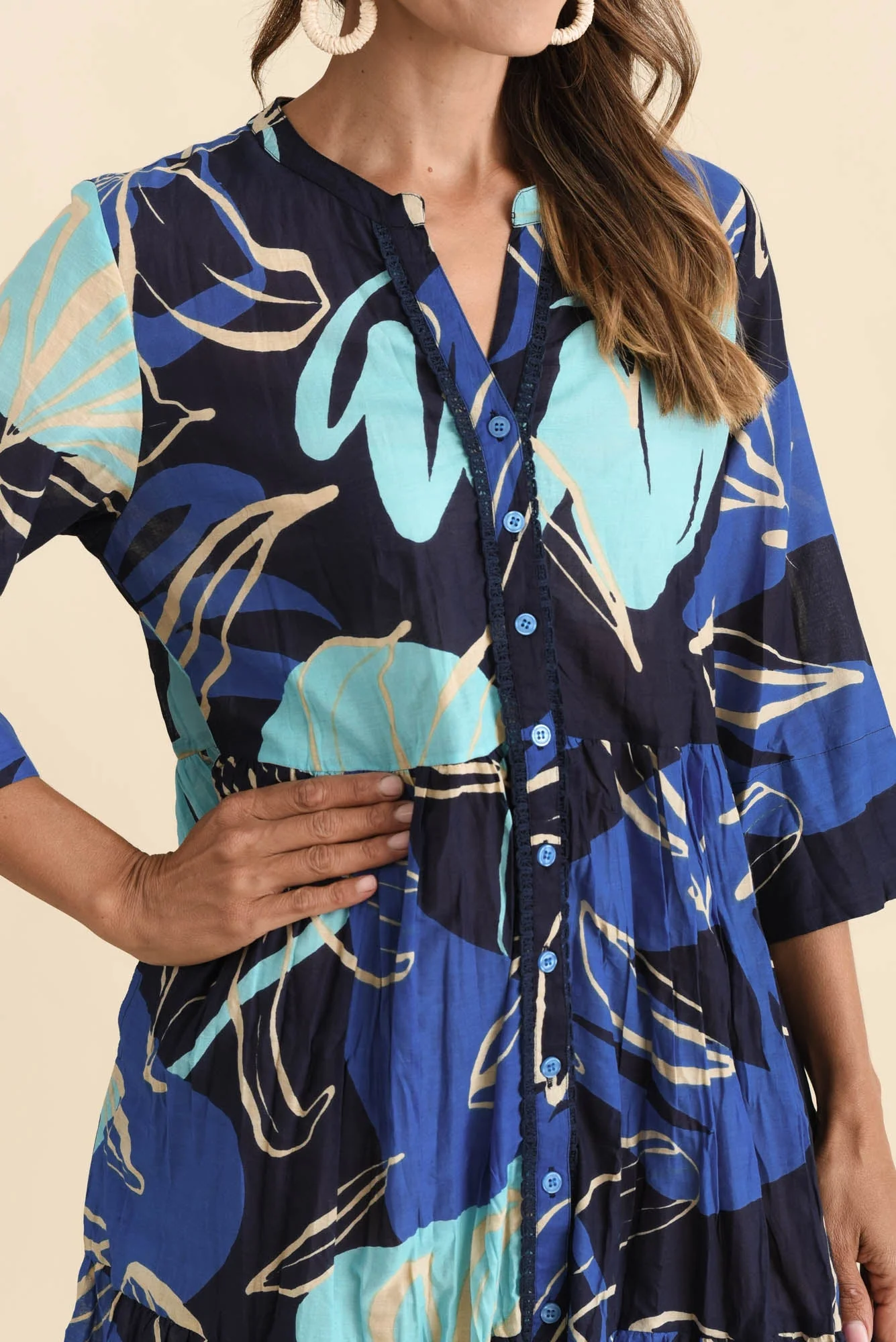 Romy Blue Tiger Lily Crinkle Cotton Dress - Image 5