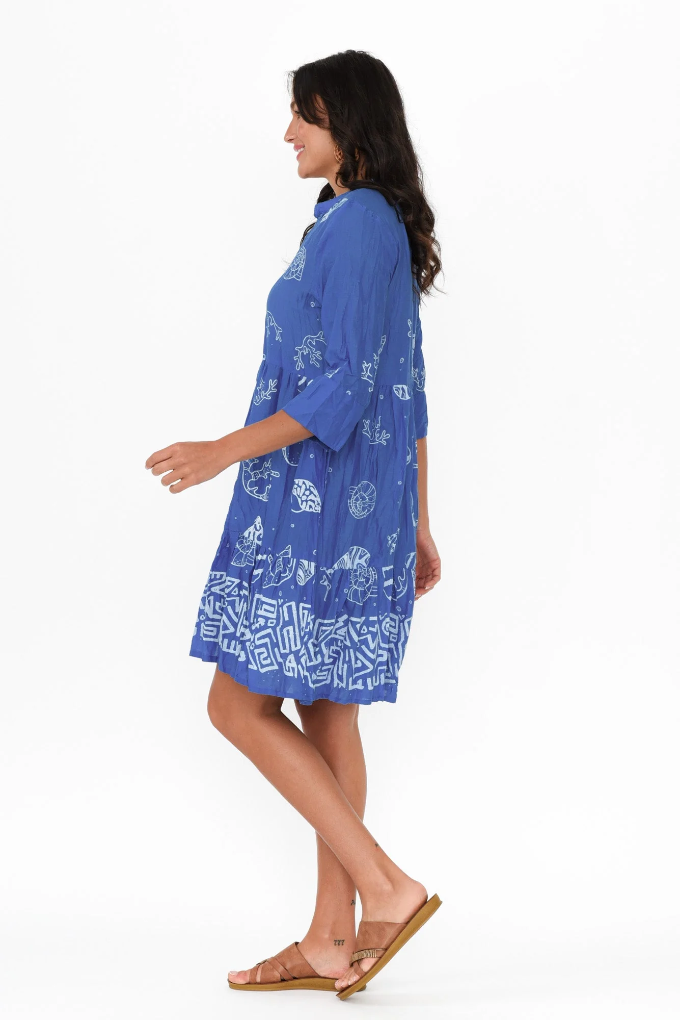 Romy Cobalt Seashell Crinkle Cotton Dress - Image 3