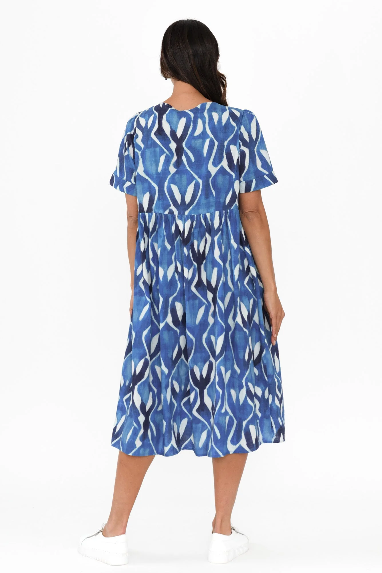 Rory Blue Abstract Cotton Button Dress - Image 3