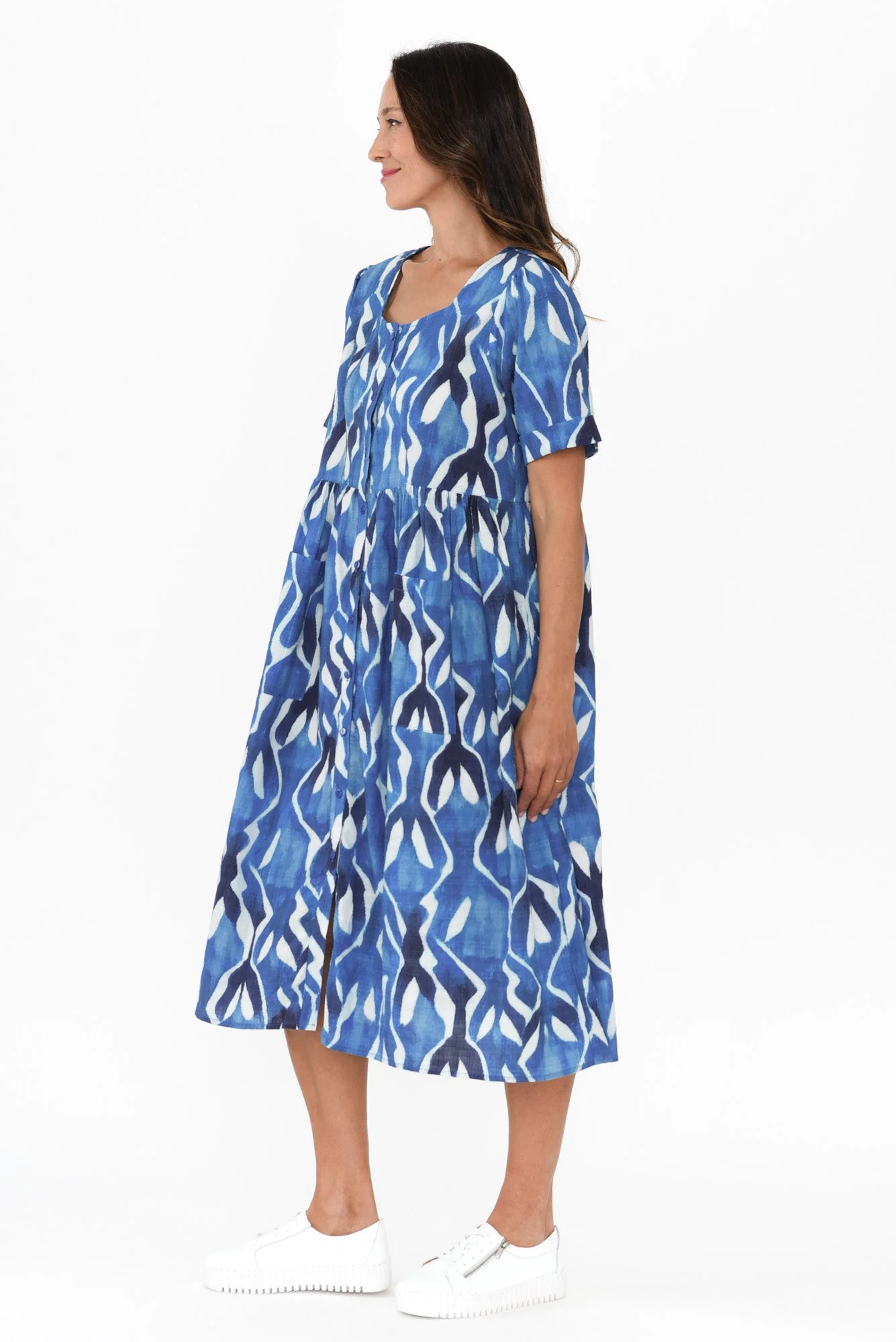 Rory Blue Abstract Cotton Button Dress - Image 4