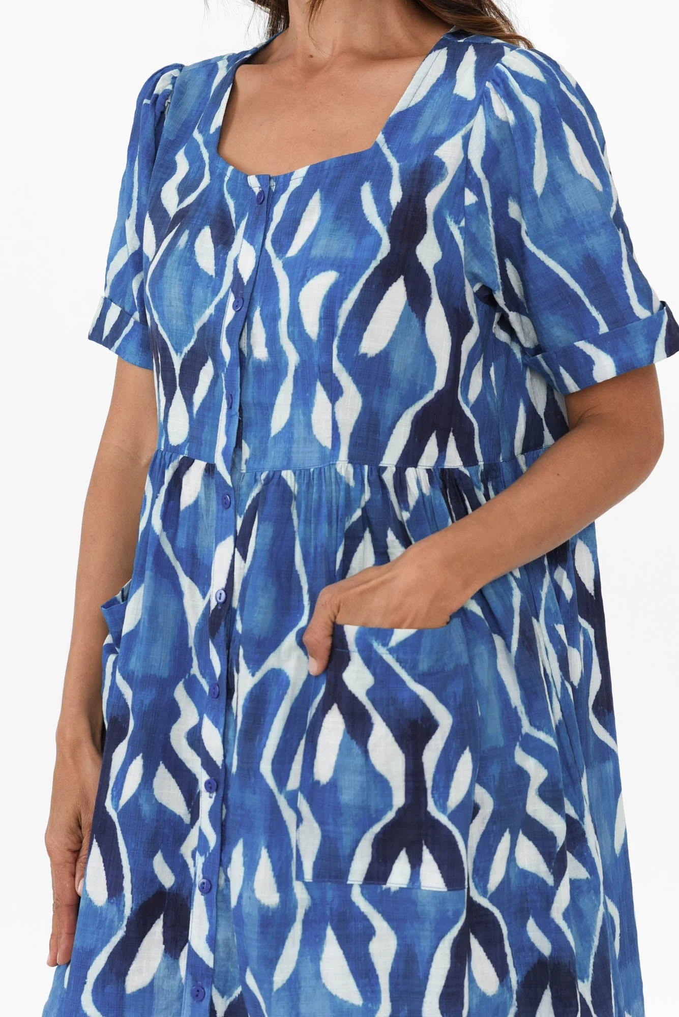 Rory Blue Abstract Cotton Button Dress - Image 5