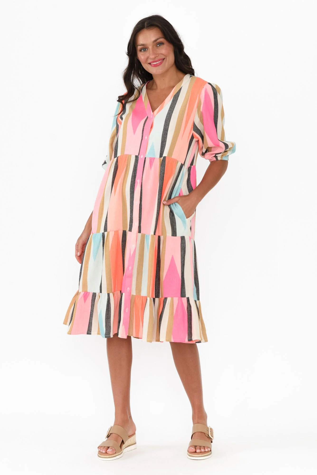 Rosalie Orange Stripe Cotton Tier Dress