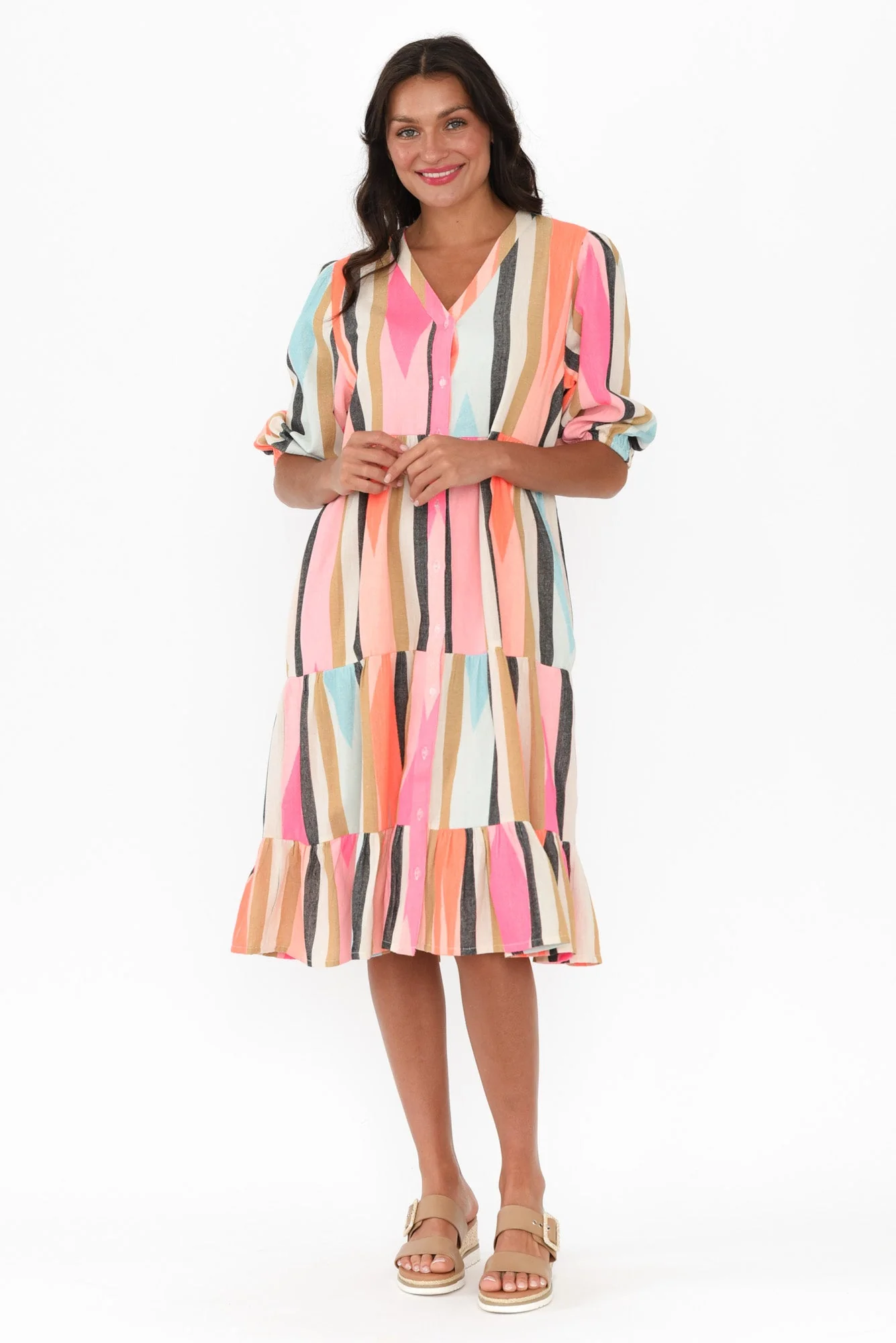 Rosalie Orange Stripe Cotton Tier Dress - Image 2