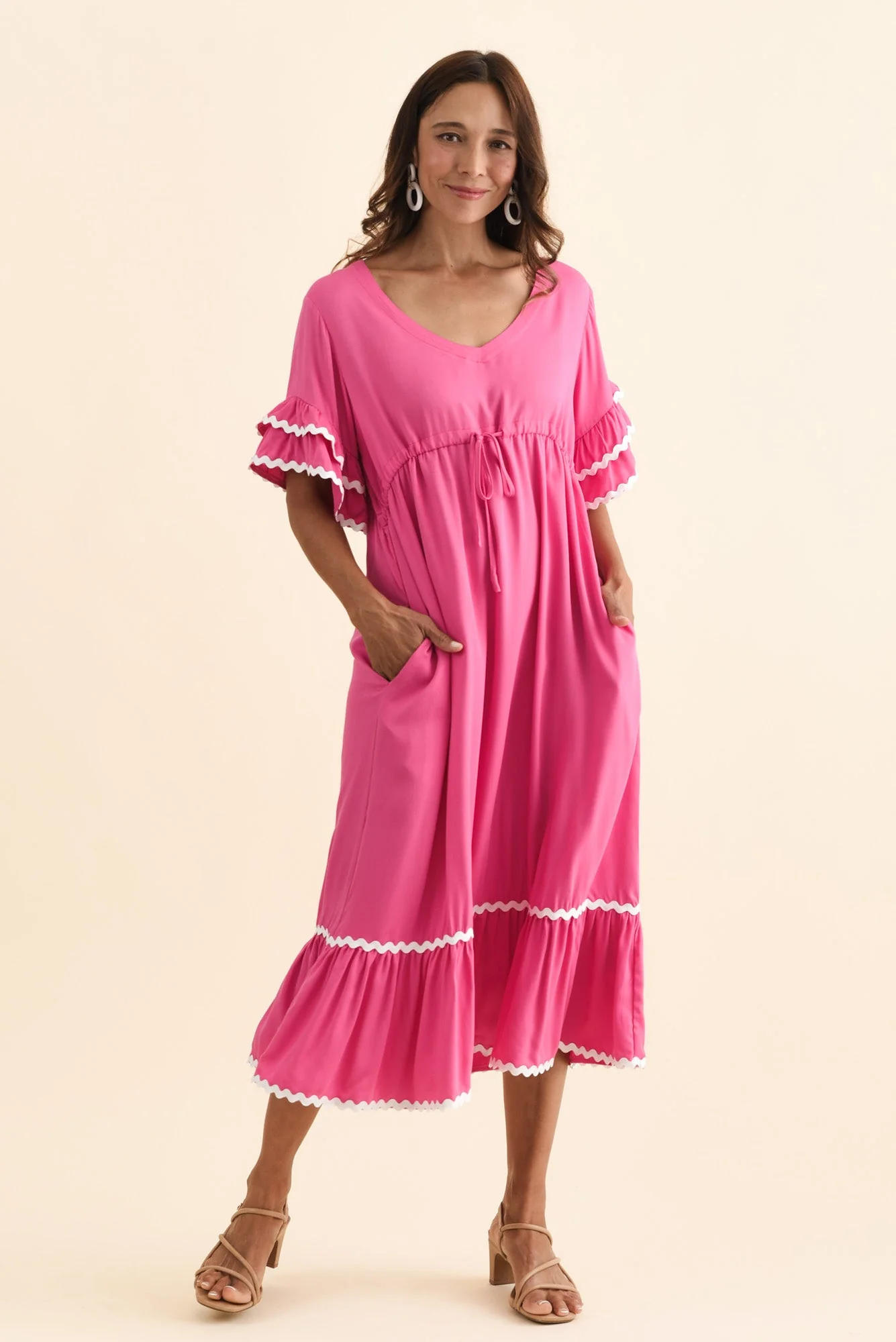 Rosemarie Pink Contrast Frill Dress