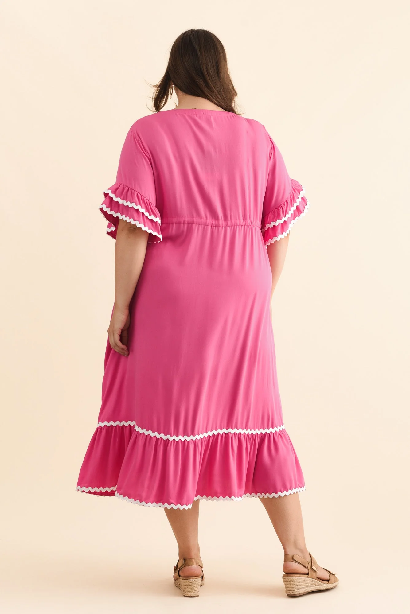 Rosemarie Pink Contrast Frill Dress - Image 10