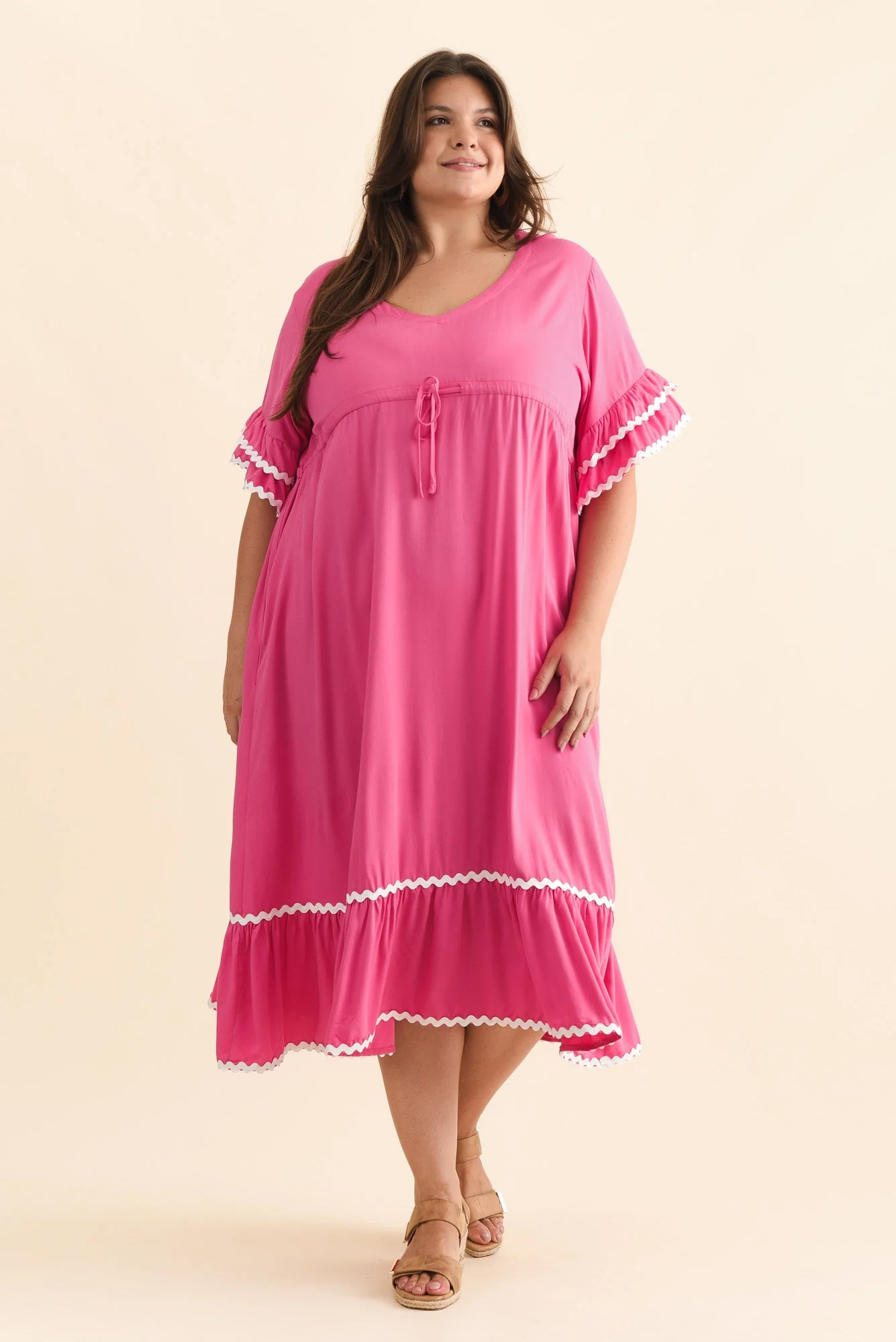 Rosemarie Pink Contrast Frill Dress - Image 8
