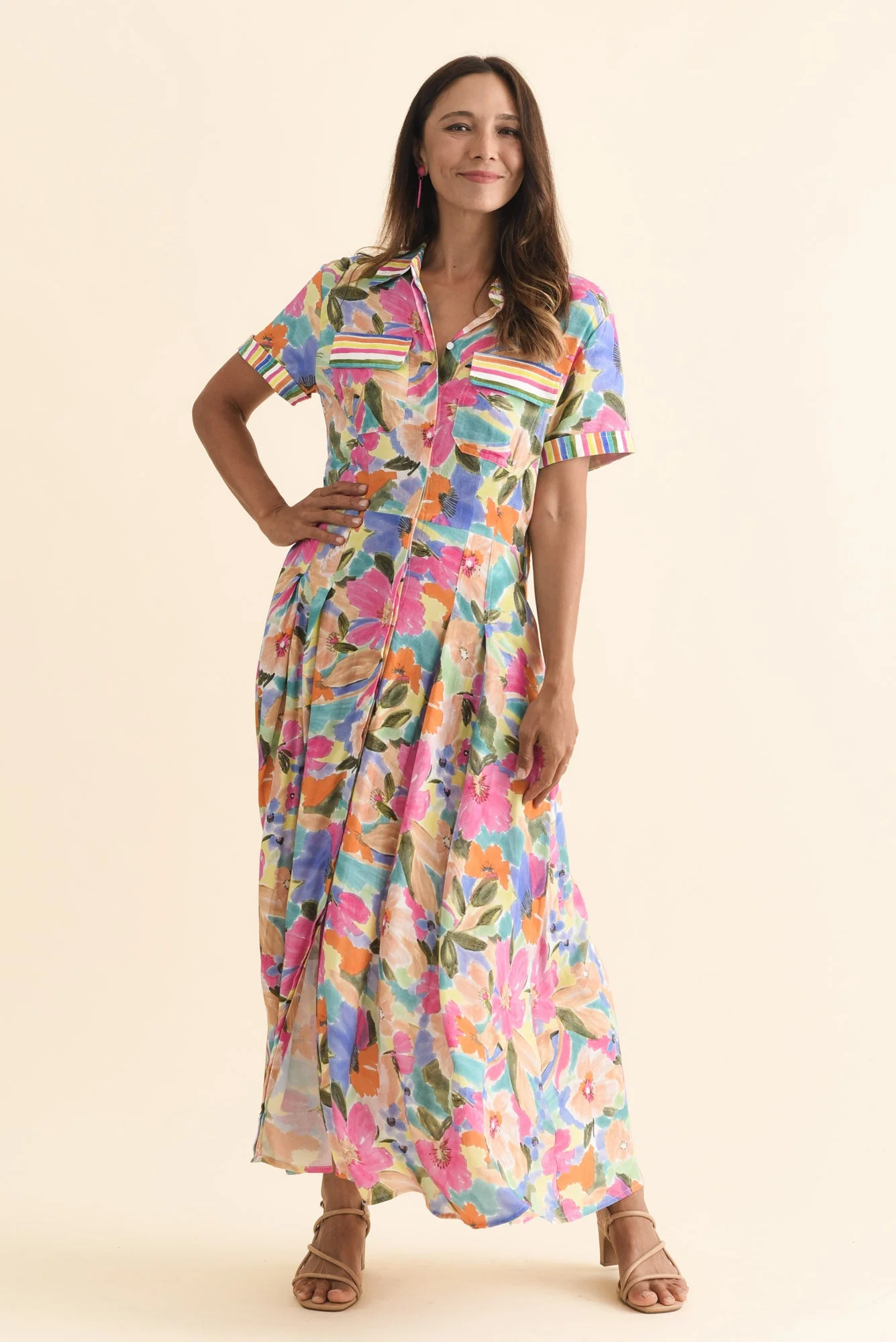 Rossellini Pink Floral Tie Maxi Dress