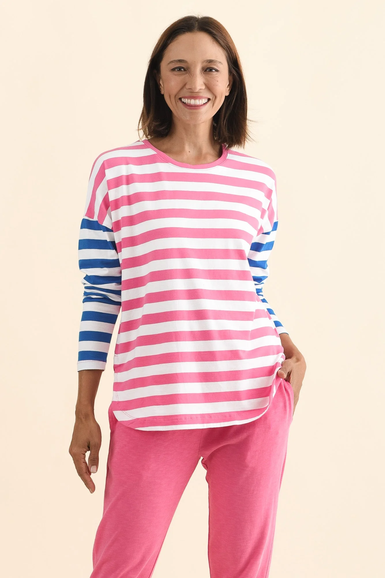 Rouge Pink Stripe Cotton Long Sleeve Tee