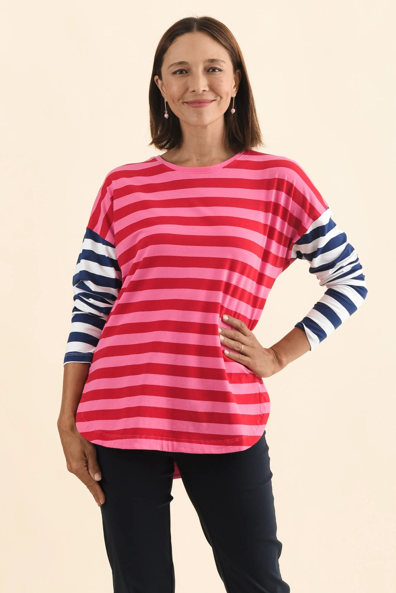 Rouge Red Stripe Cotton Long Sleeve Tee