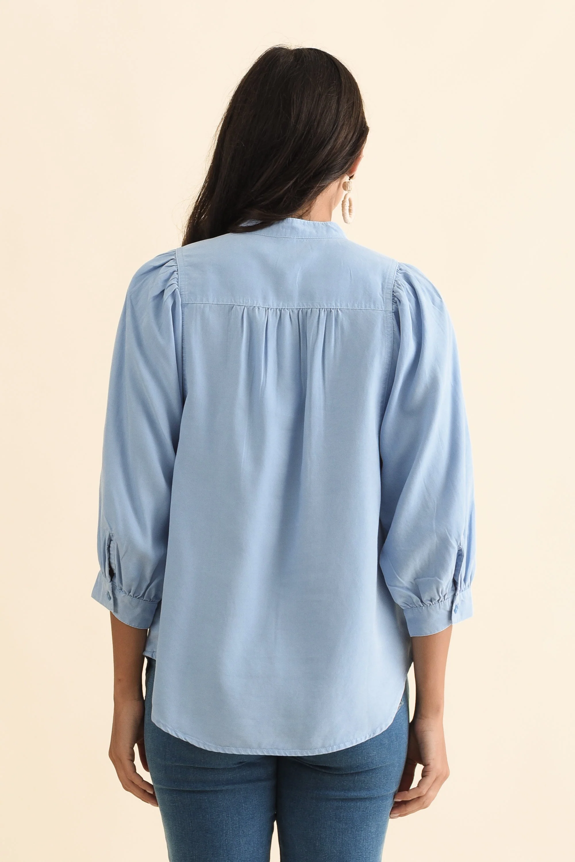 Rowan Blue Lyocell Puff Sleeve Shirt - Image 4
