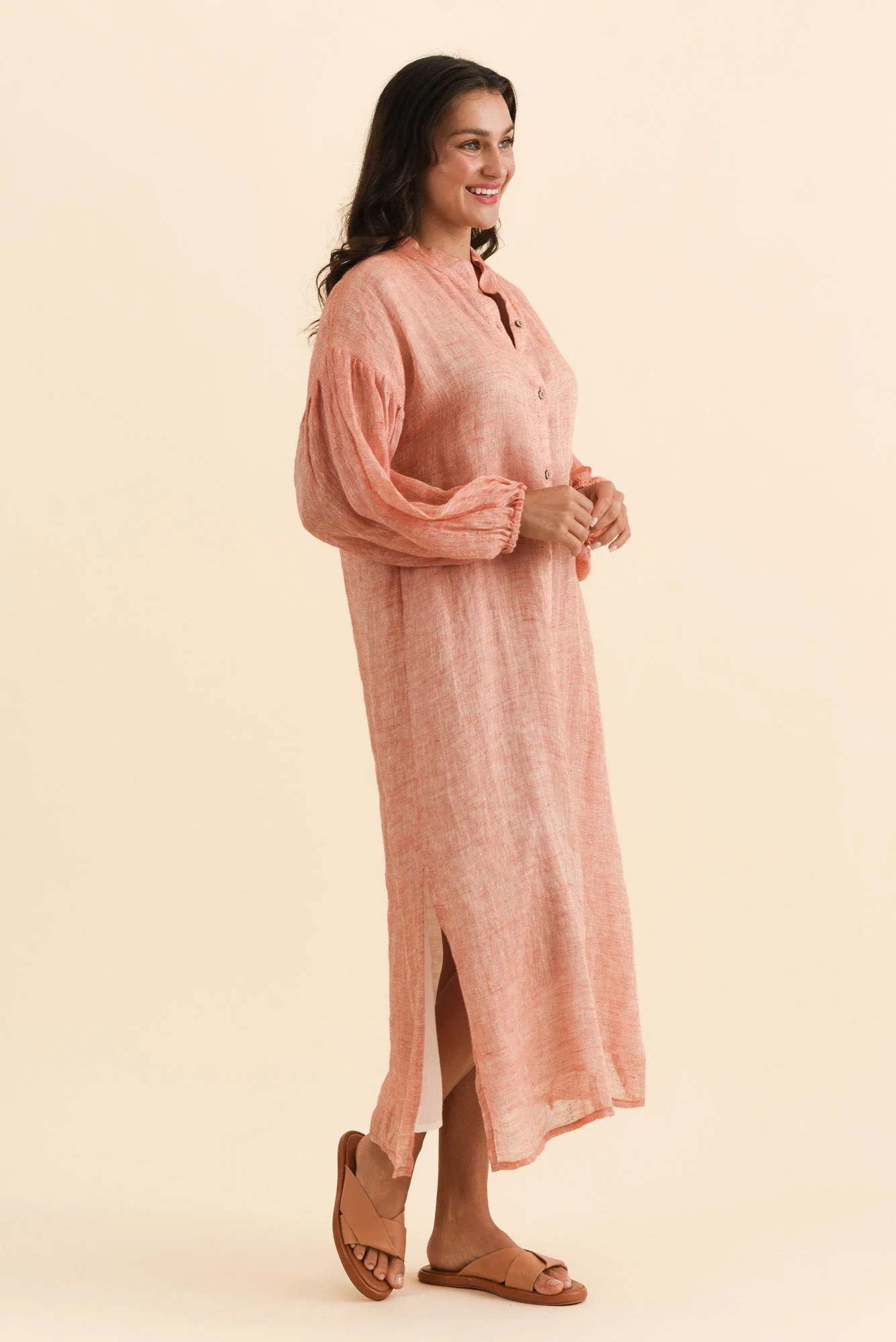 Rowena Orange Linen Dress - Image 3