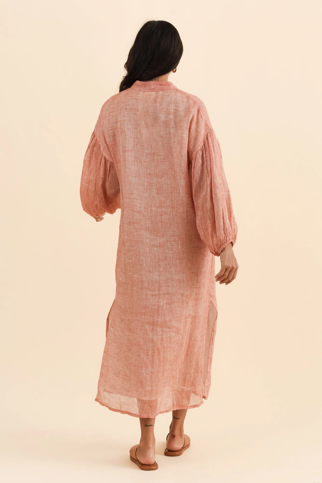 Rowena Orange Linen Dress - Image 4