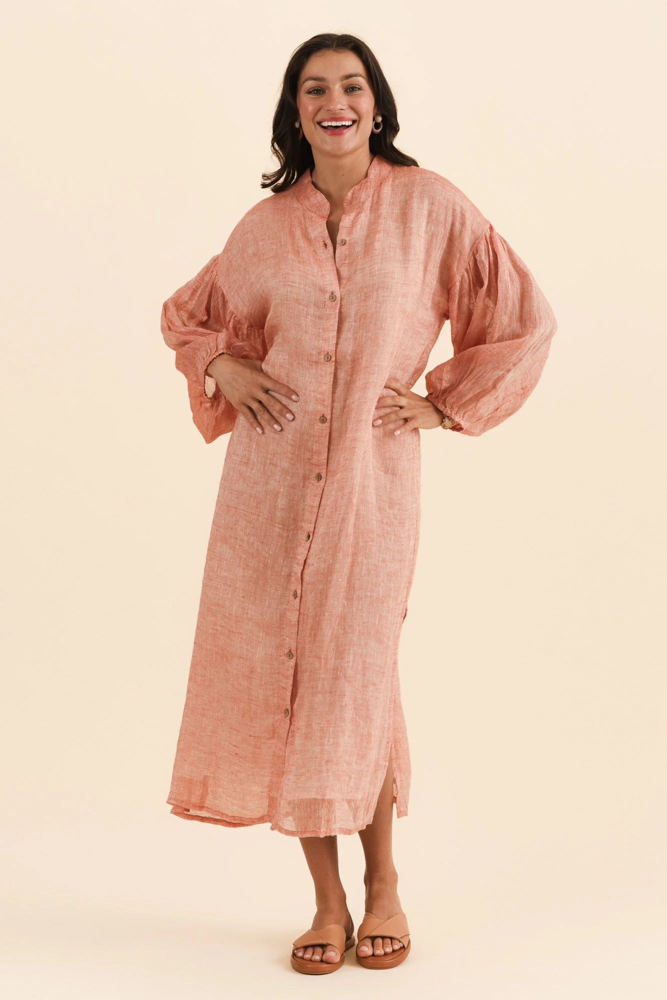 Rowena Orange Linen Dress - Image 6