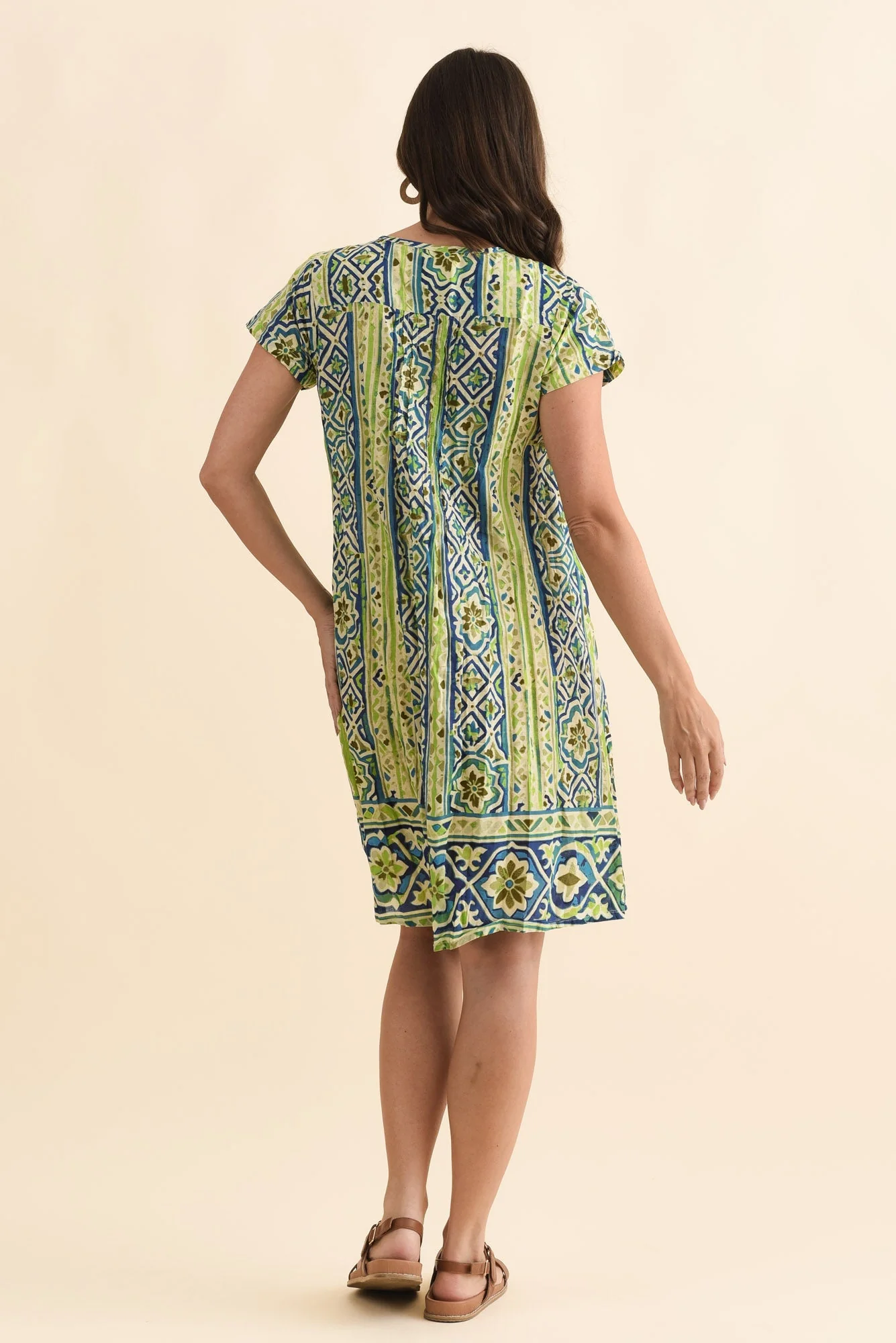 Sabina Blue Abstract Crinkle Cotton Dress - Image 4