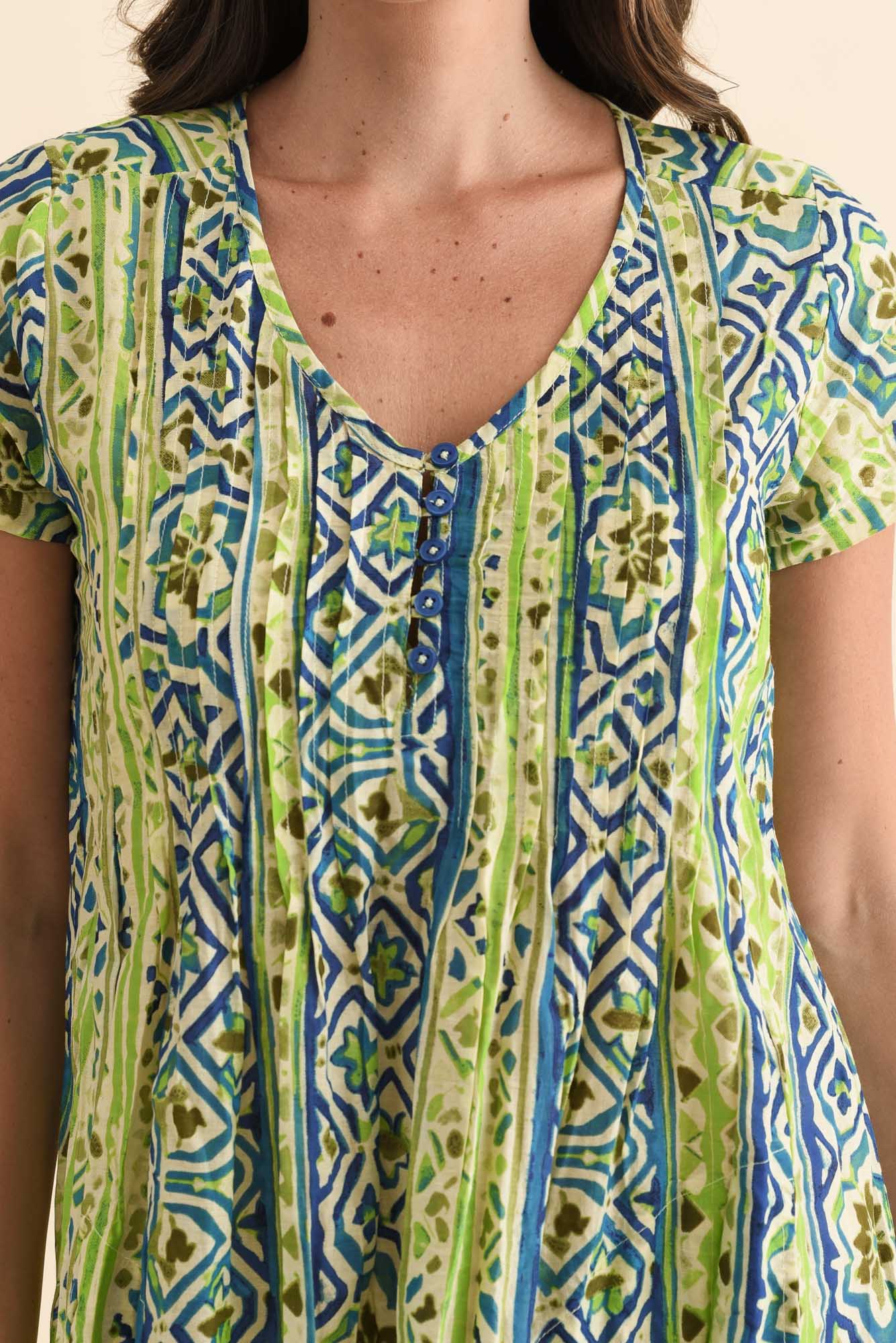 Sabina Blue Abstract Crinkle Cotton Dress - Image 5