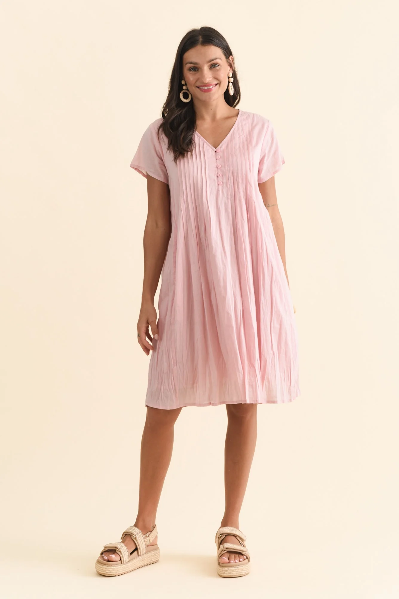 Sabina Blush Crinkle Cotton Dress