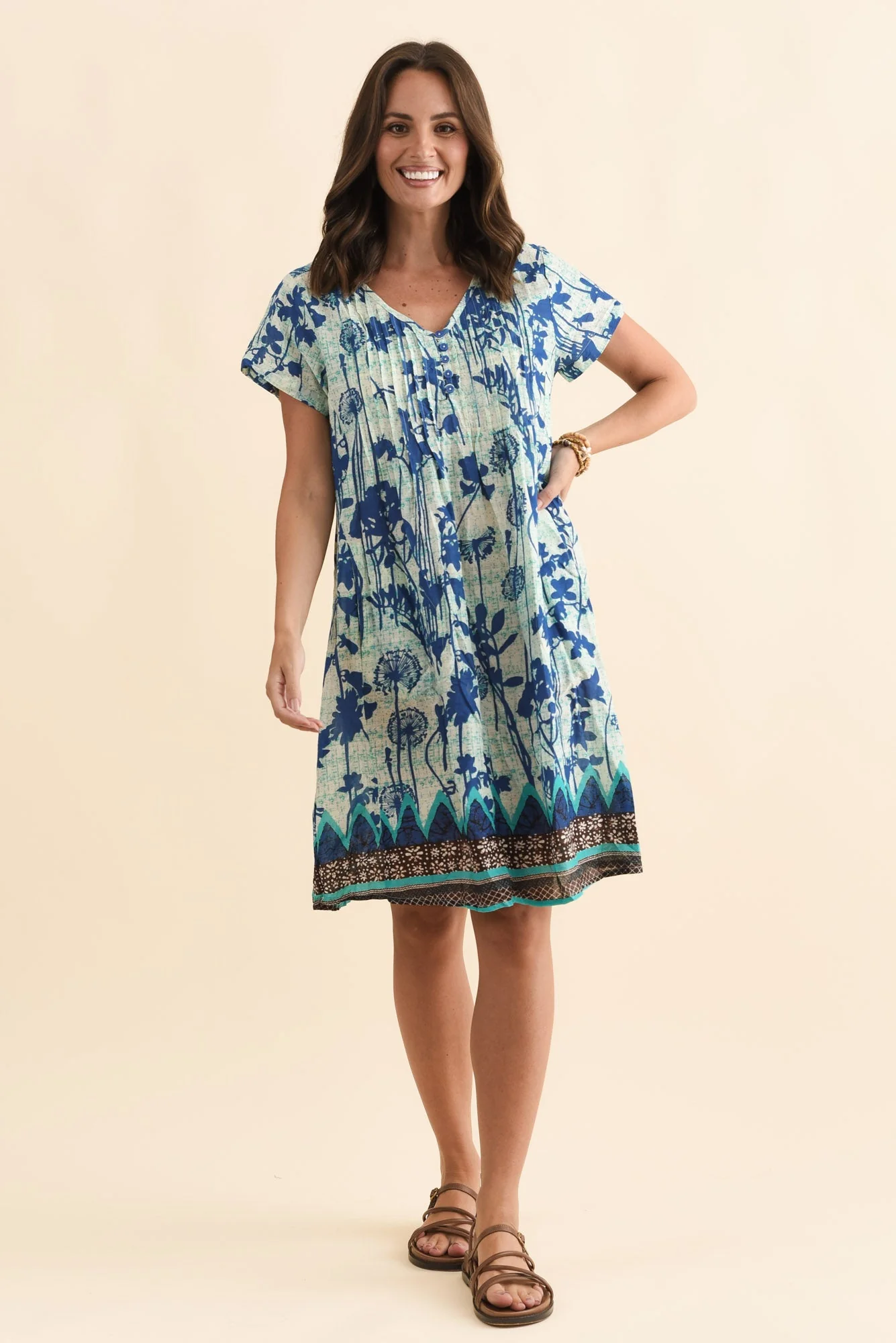 Sabina Cobalt Dandelion Crinkle Cotton Dress